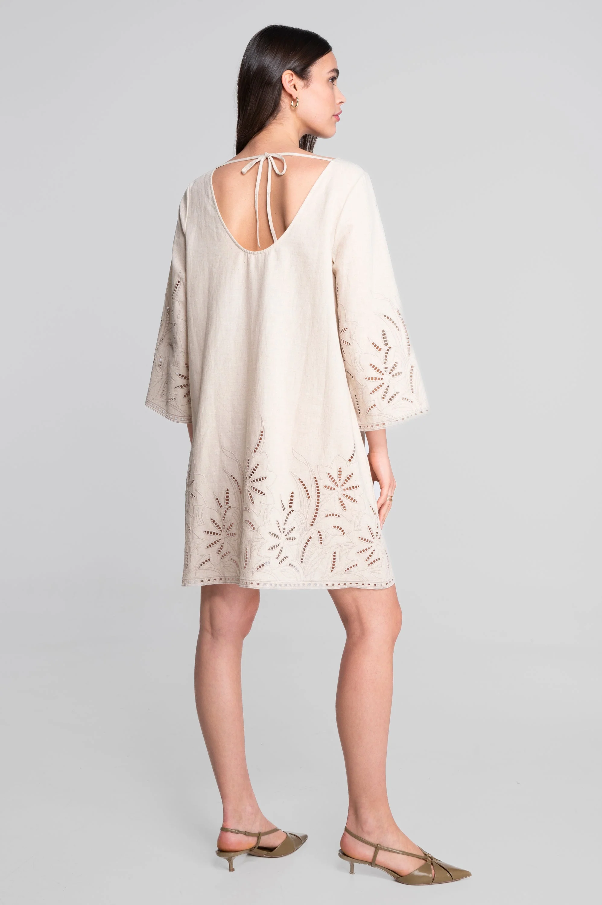 Cotton-linen dress with foliage embroidery 7532 - Image 8