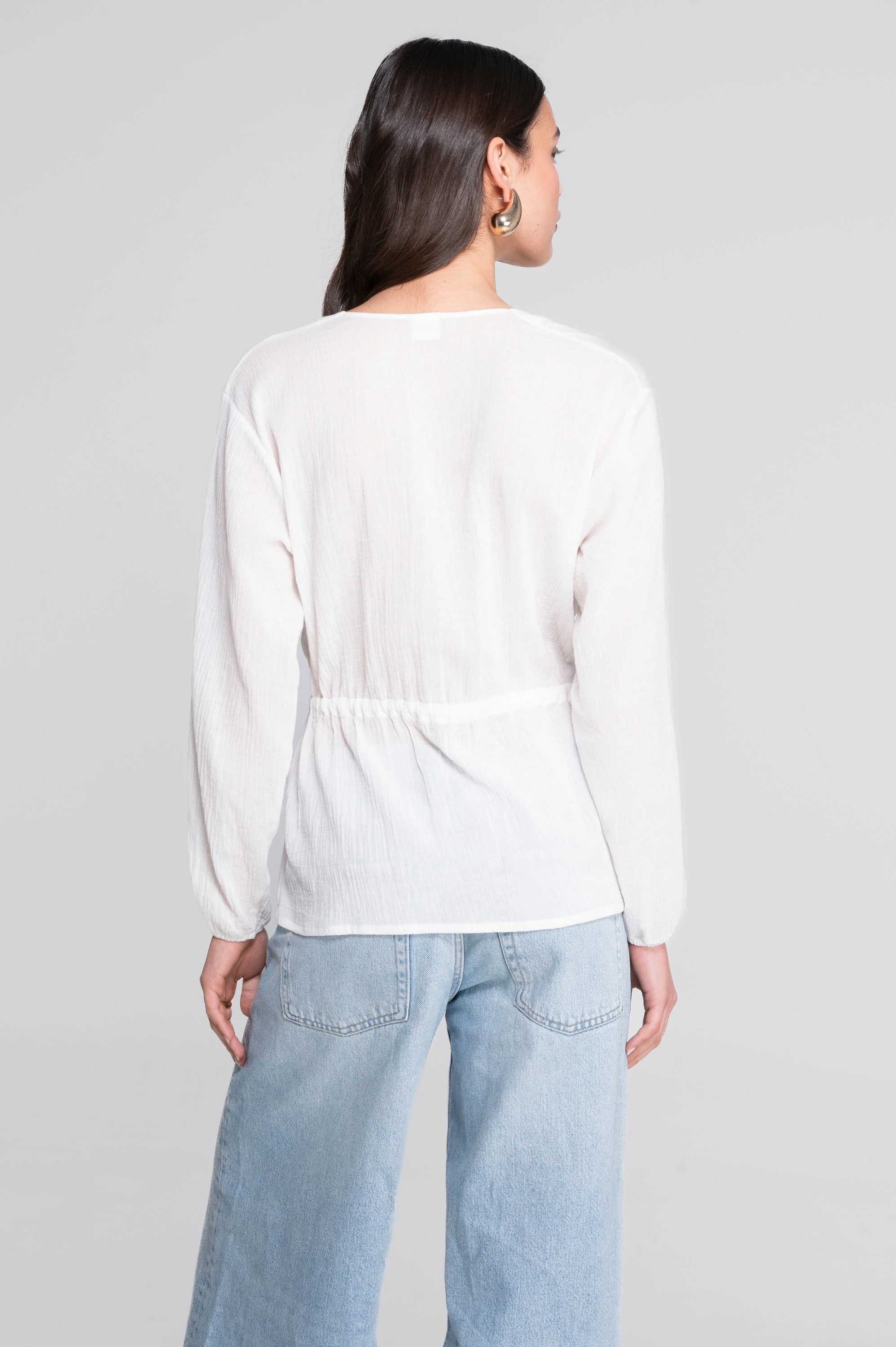 Drawstring blouse in cotton crêpe 7543 - Image 2
