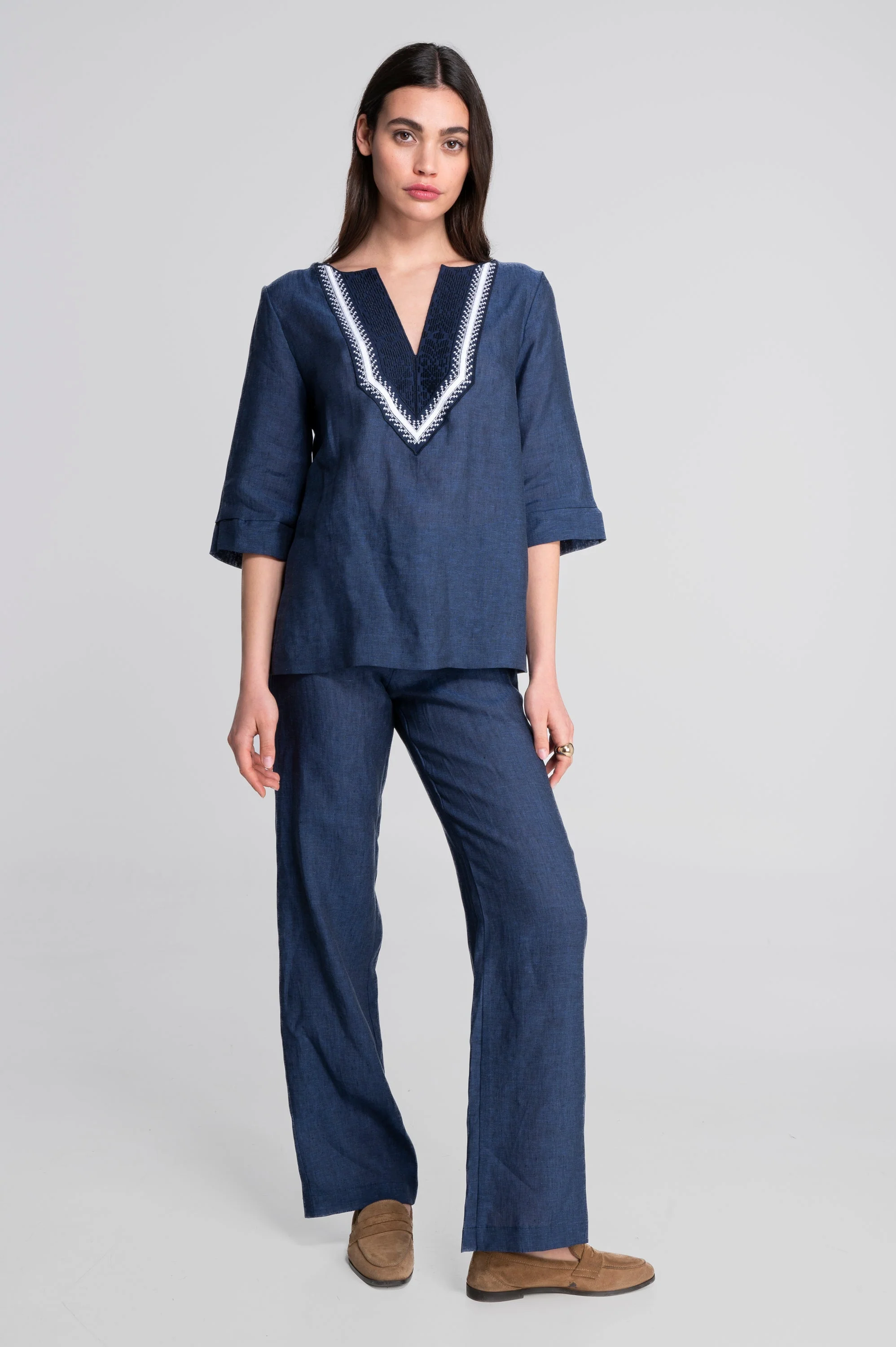 Linen blouse with ethnic embroidery 7531 - Image 10