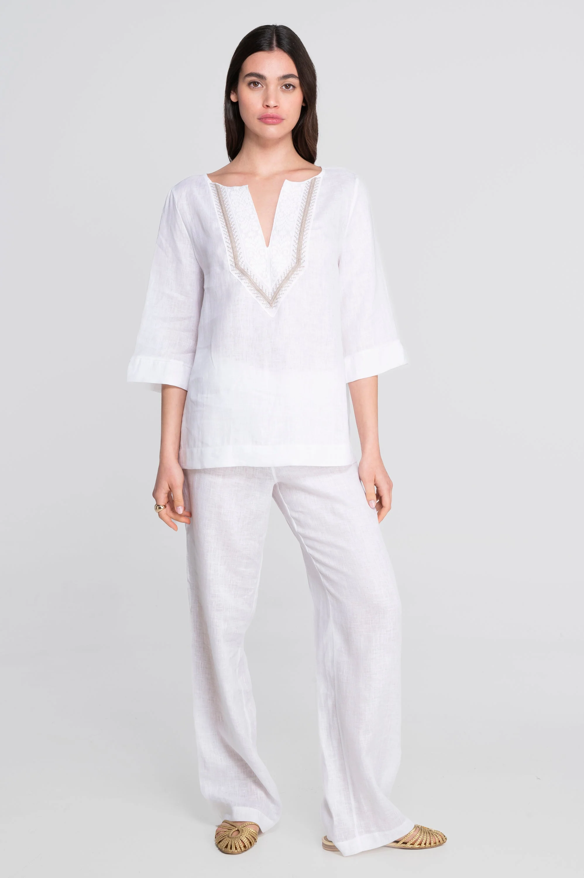 Linen blouse with ethnic embroidery 7531 - Image 4