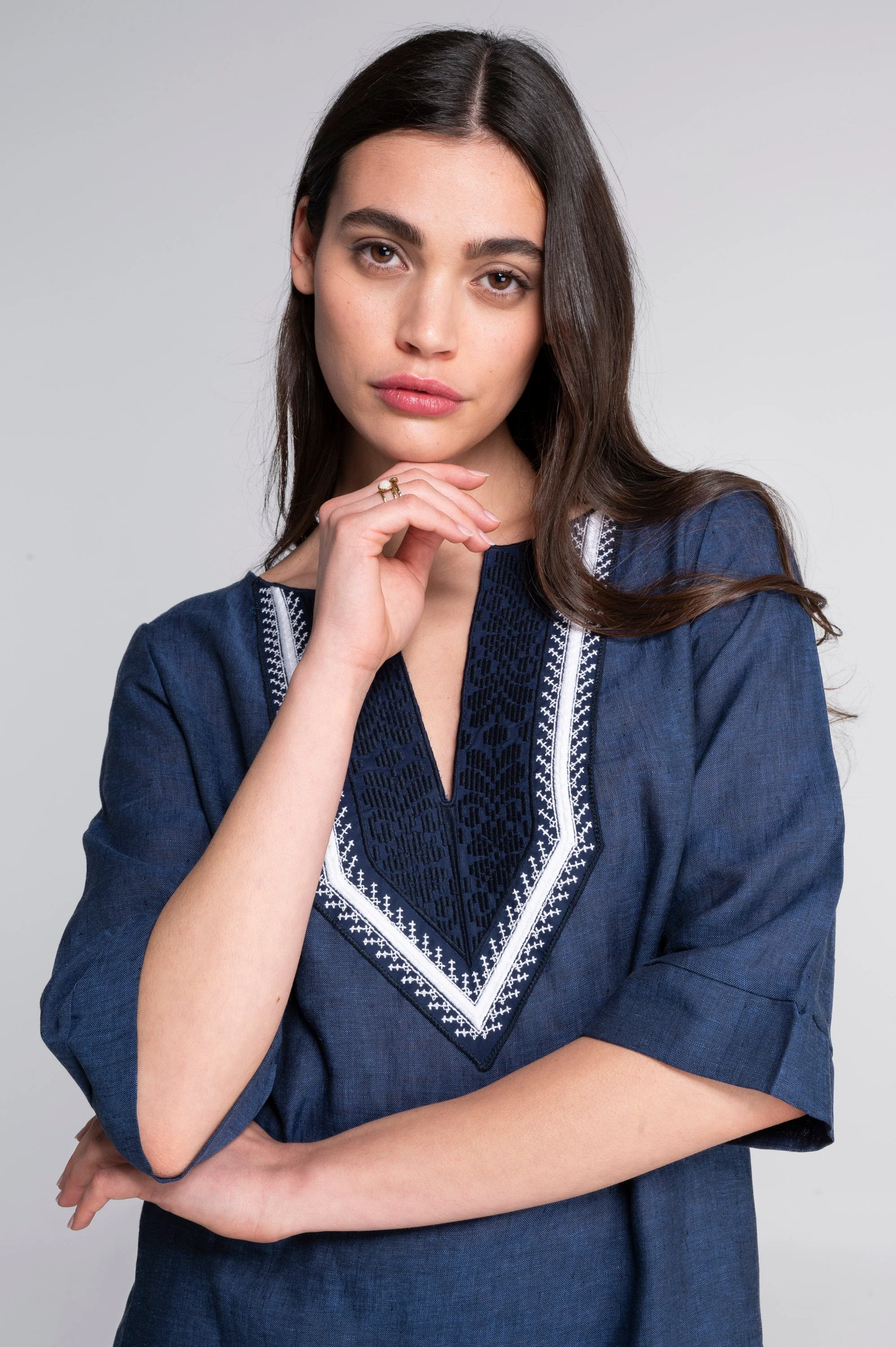 Linen blouse with ethnic embroidery 7531 - Image 8