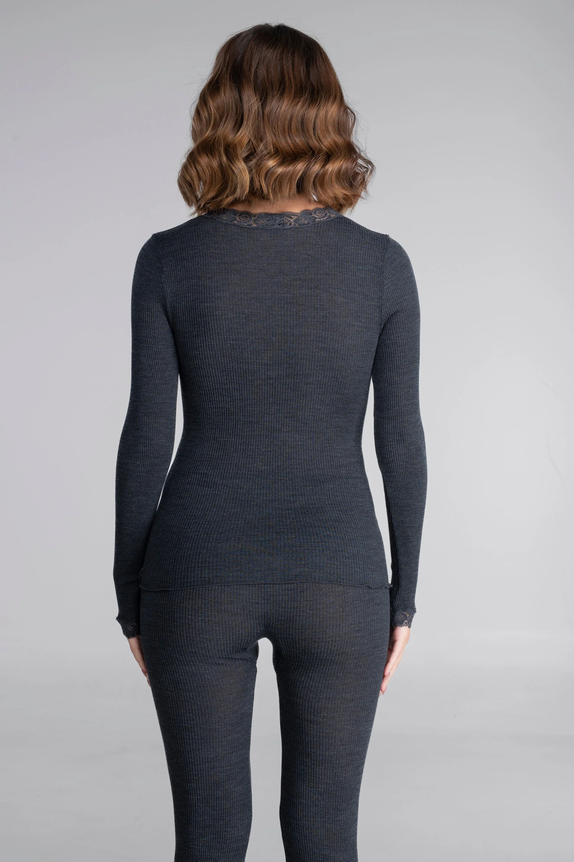 Wool and silk long sleeves shirt with leavers lace 3404 - Image 22