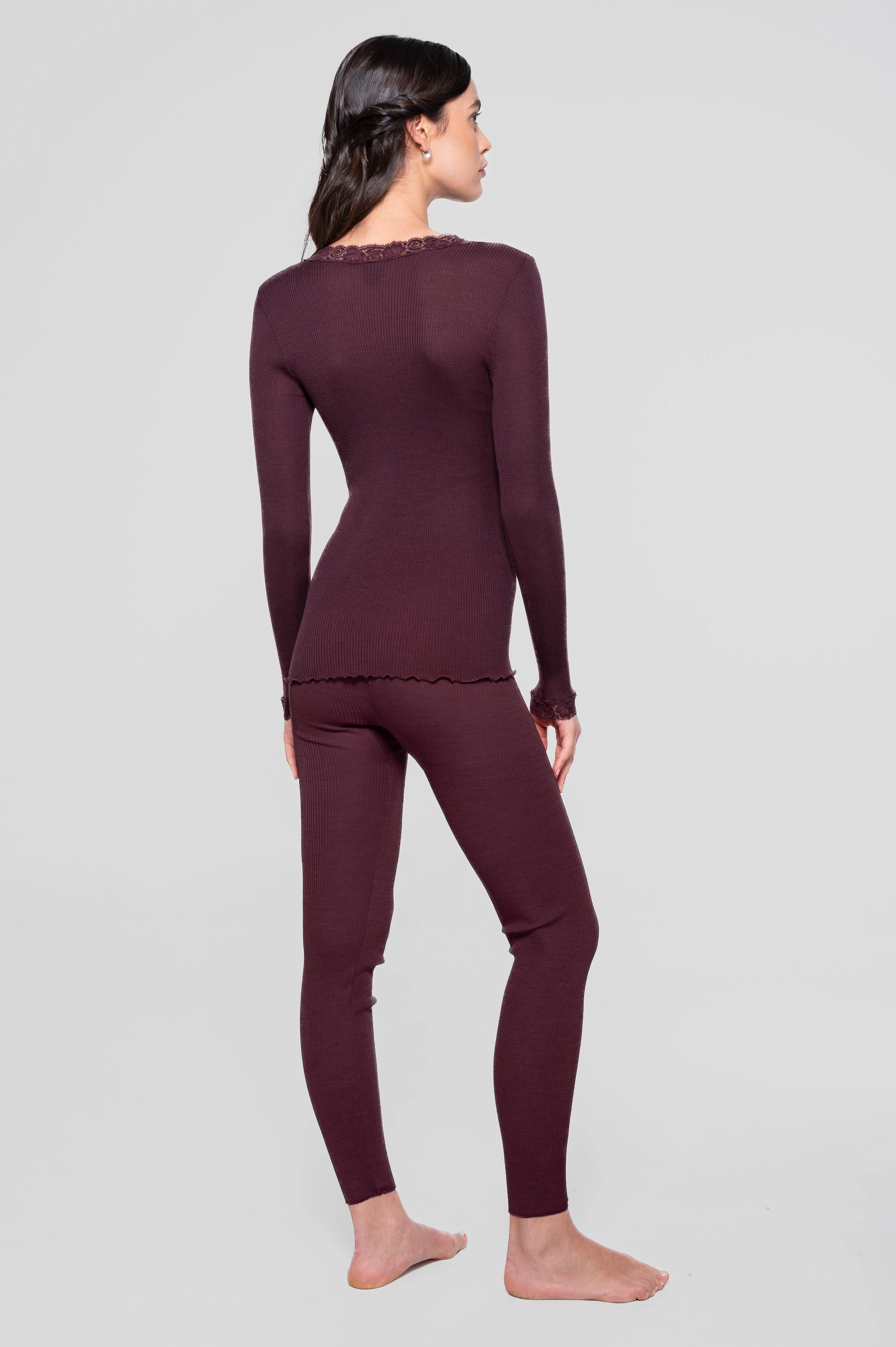 Wool and silk long sleeves shirt with leavers lace 3404 - Image 6