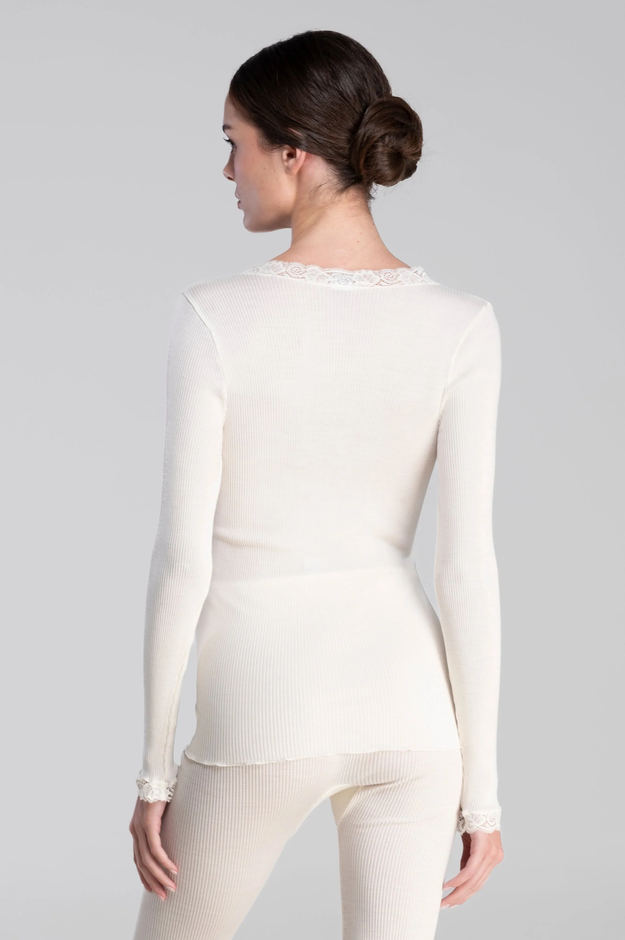 Wool and silk long sleeves shirt with leavers lace 3404 - Image 8