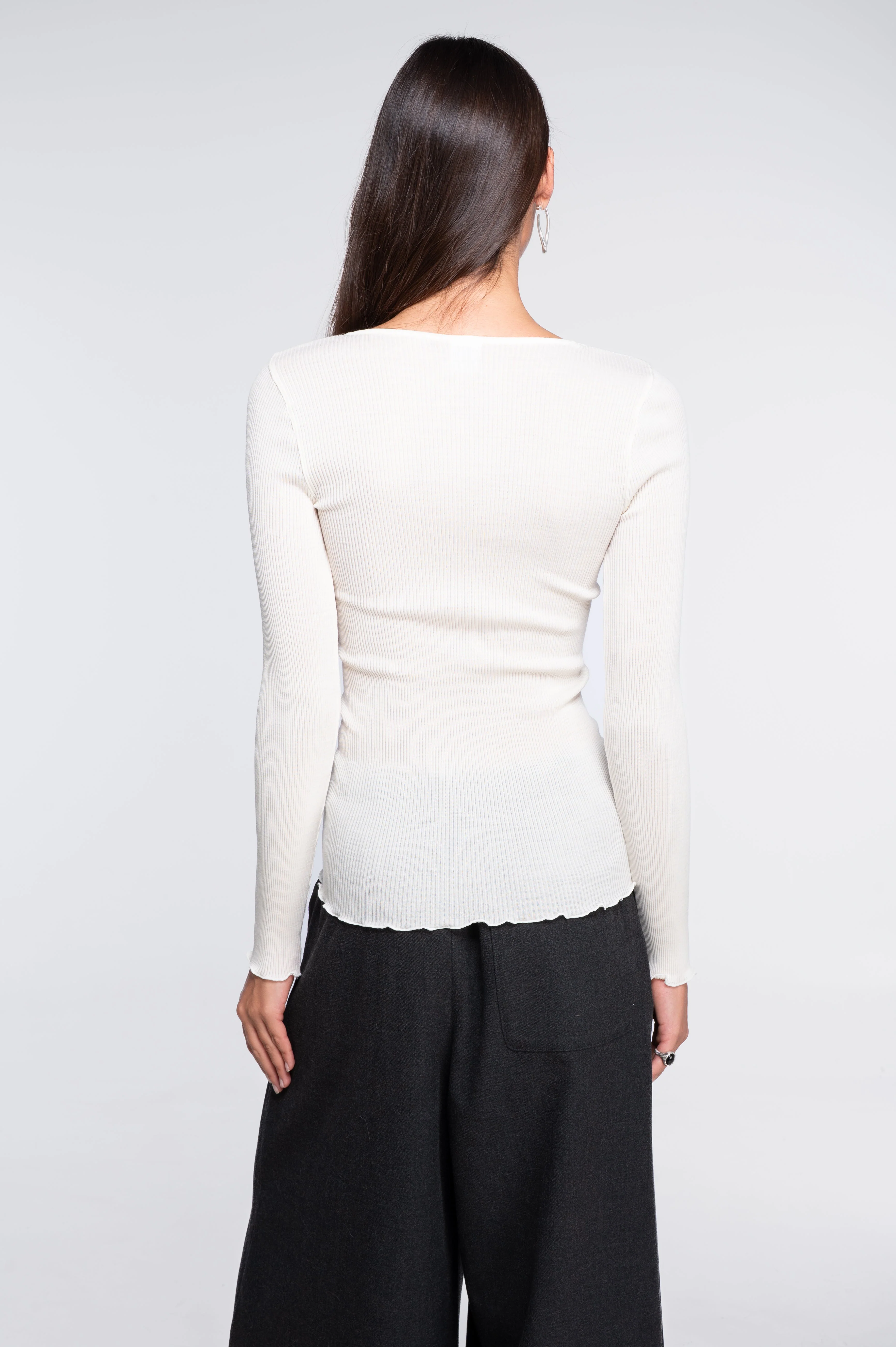 Wool and silk long sleeves V neck shirt 3486 - Image 23