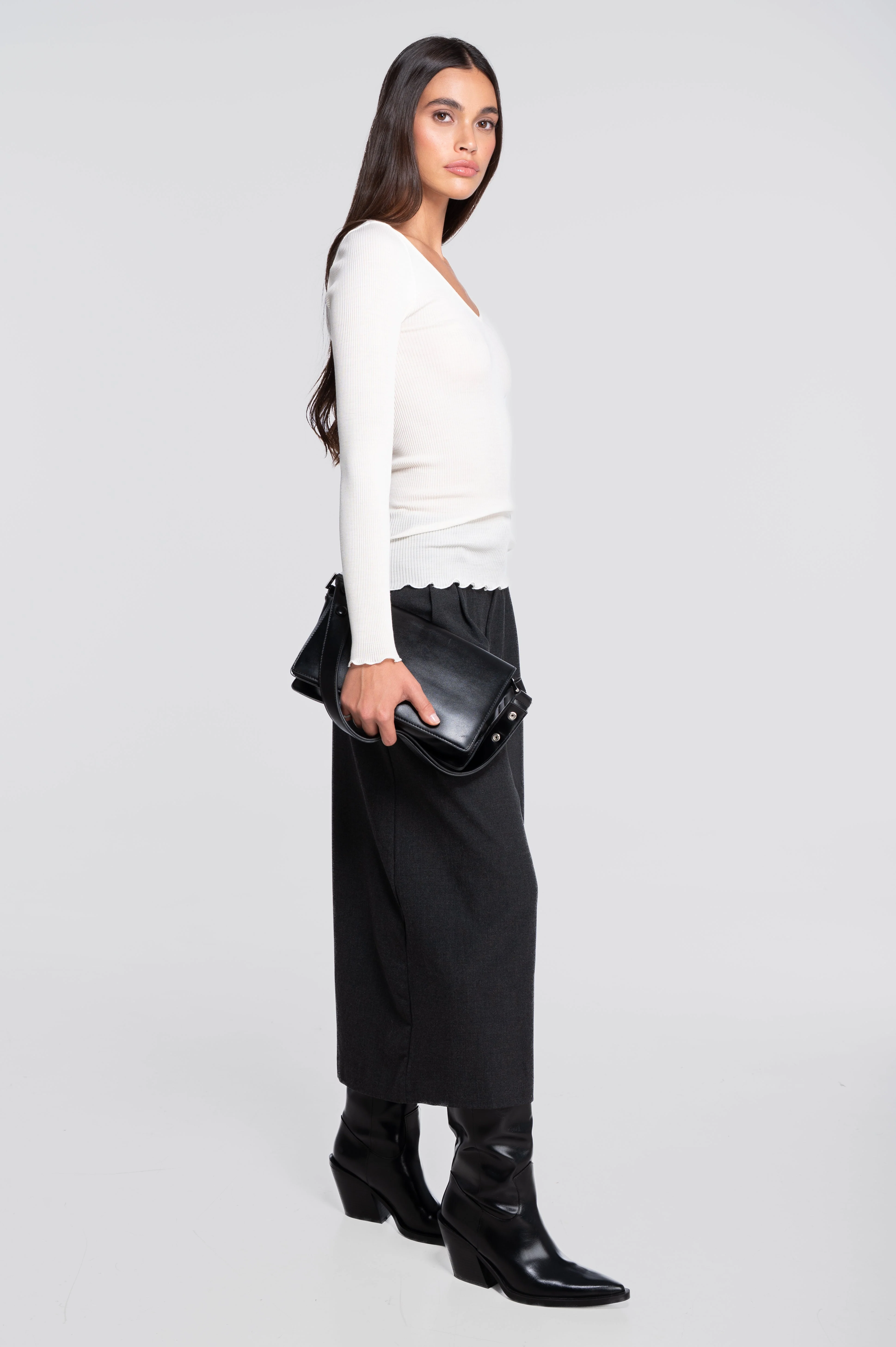 Wool and silk long sleeves V neck shirt 3486 - Image 27