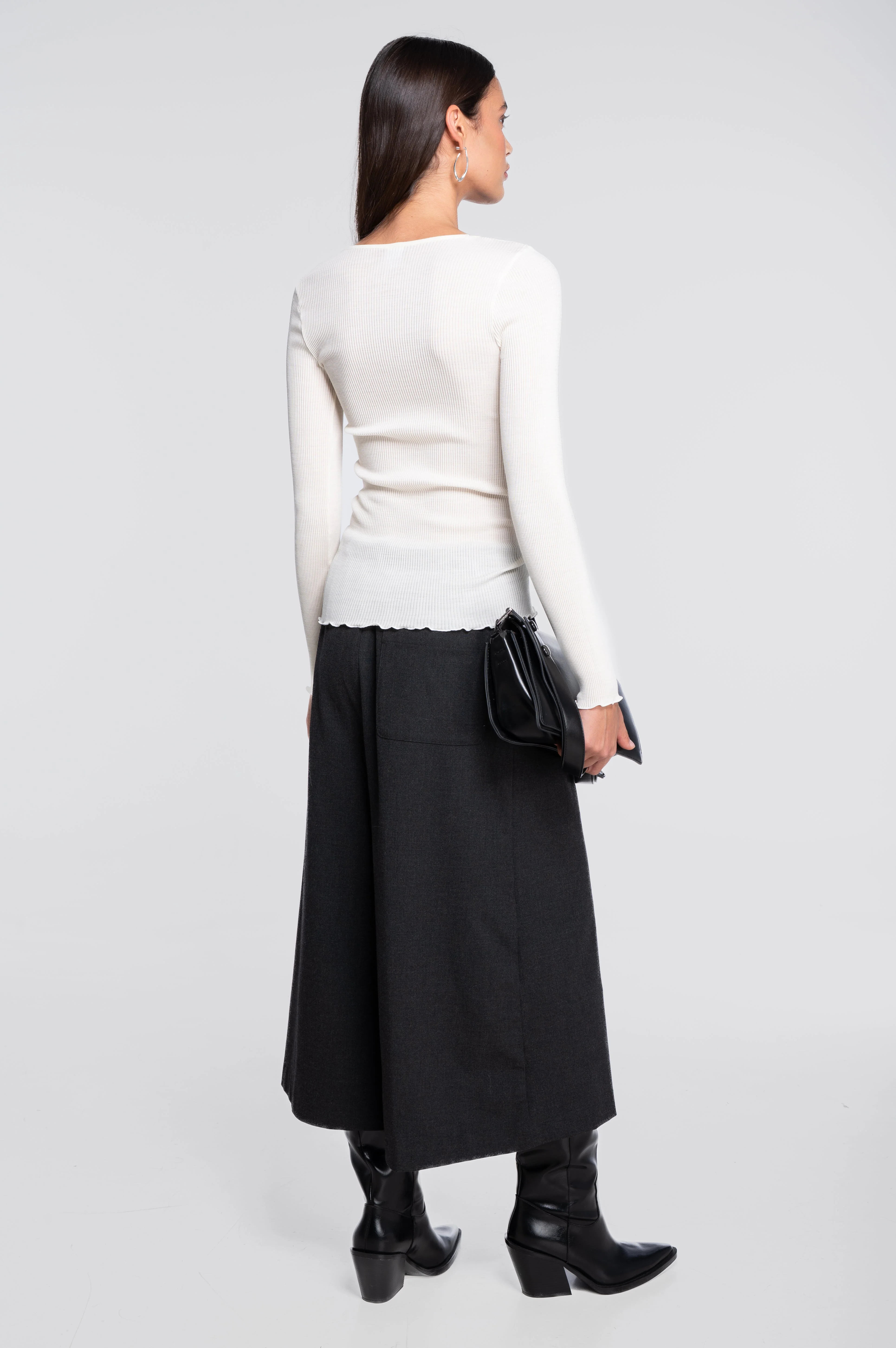 Wool and silk long sleeves V neck shirt 3486 - Image 28