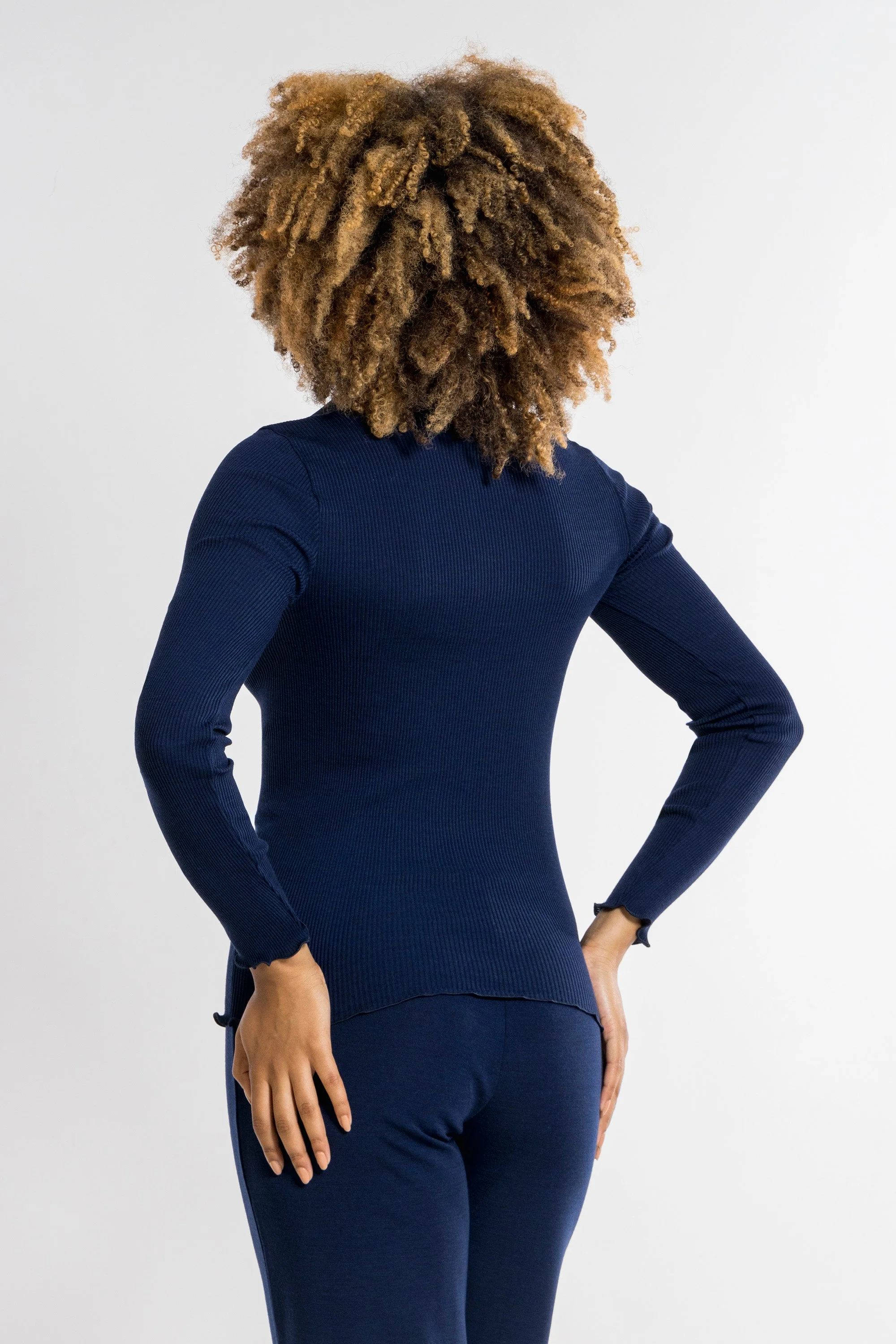 Wool and silk long sleeves shirt with satin opening 6350 - Image 20
