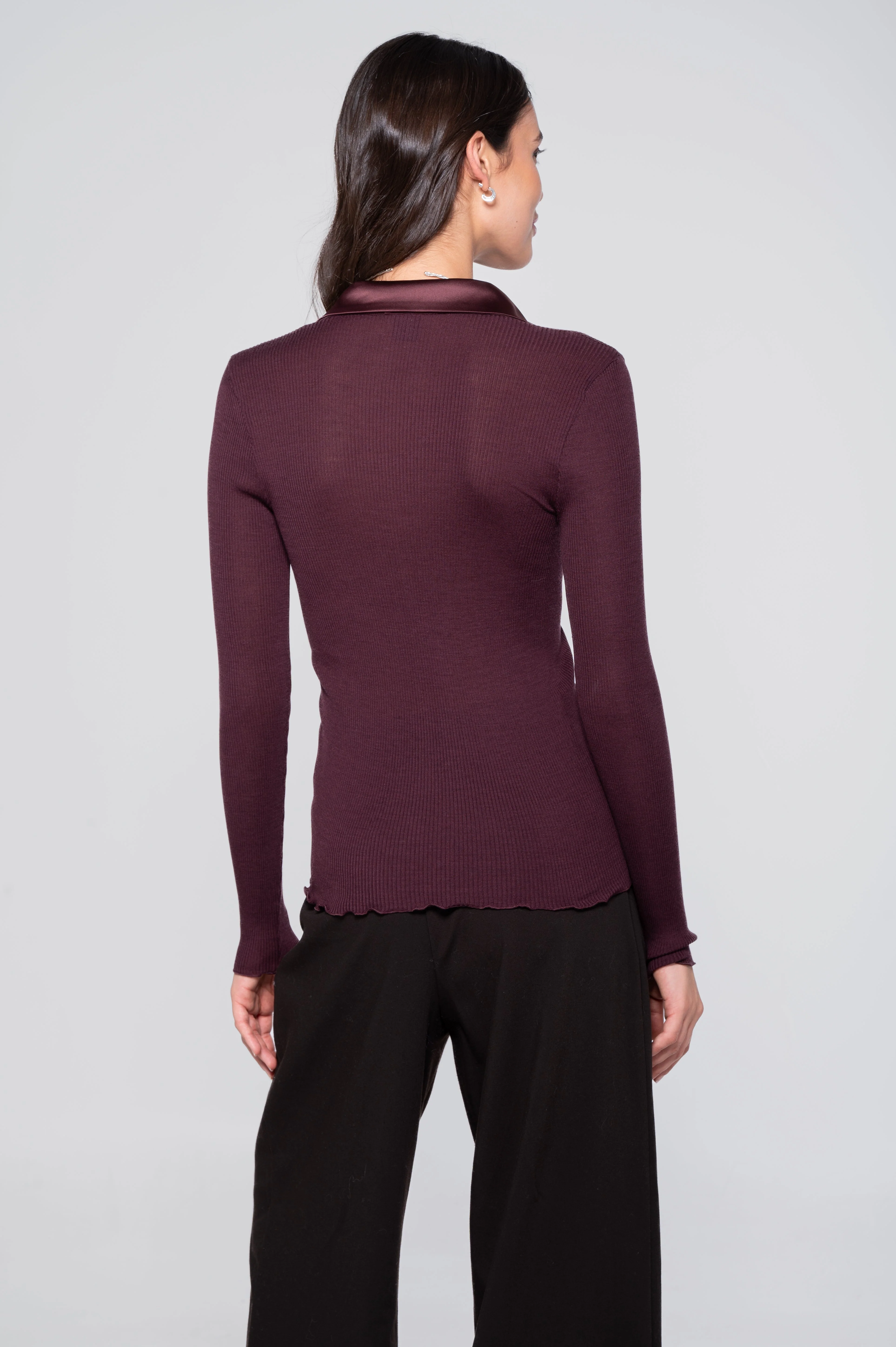 Wool and silk long sleeves shirt with satin opening 6350 - Image 3