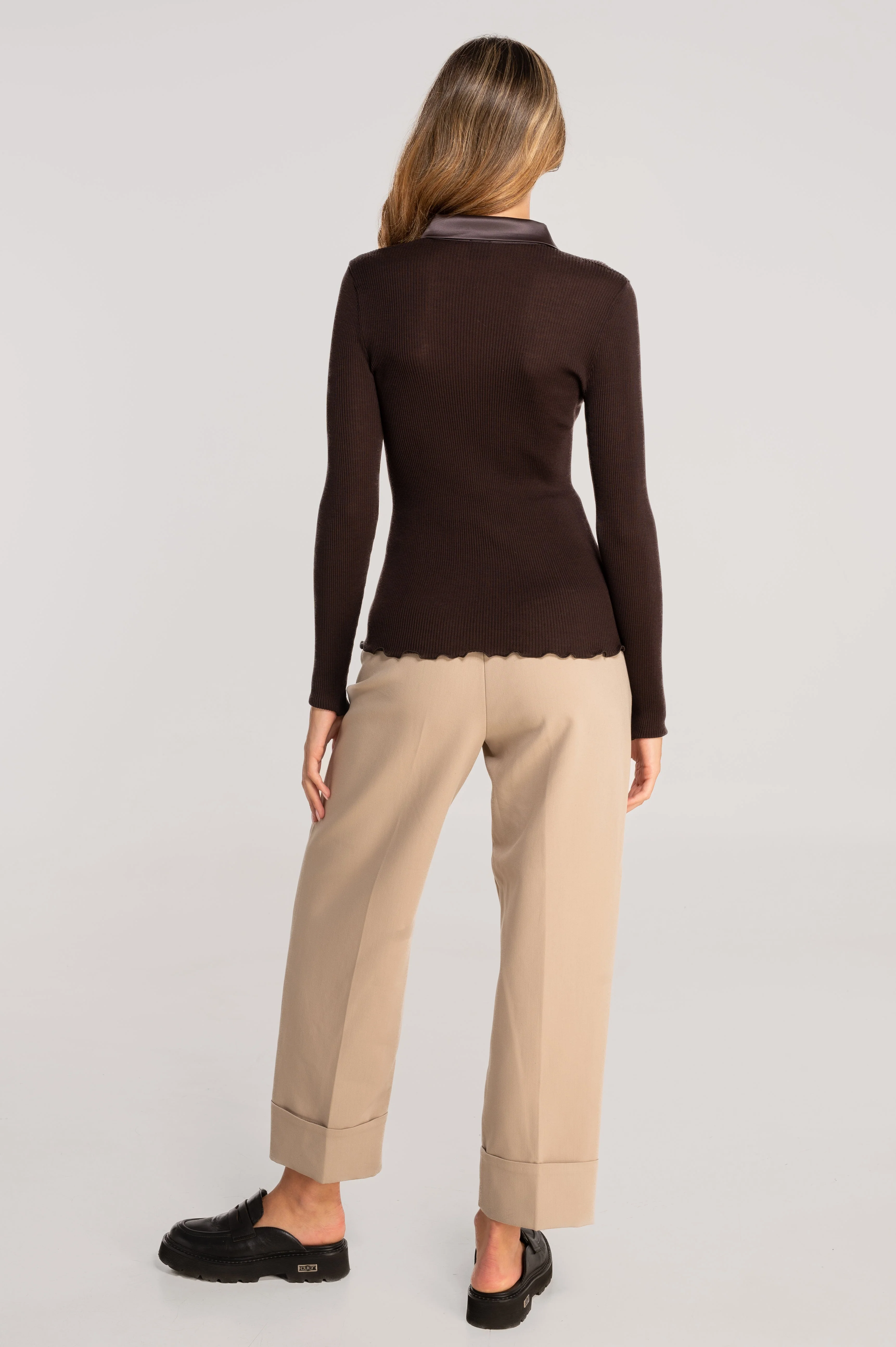 Wool and silk long sleeves shirt with satin opening 6350 - Image 32