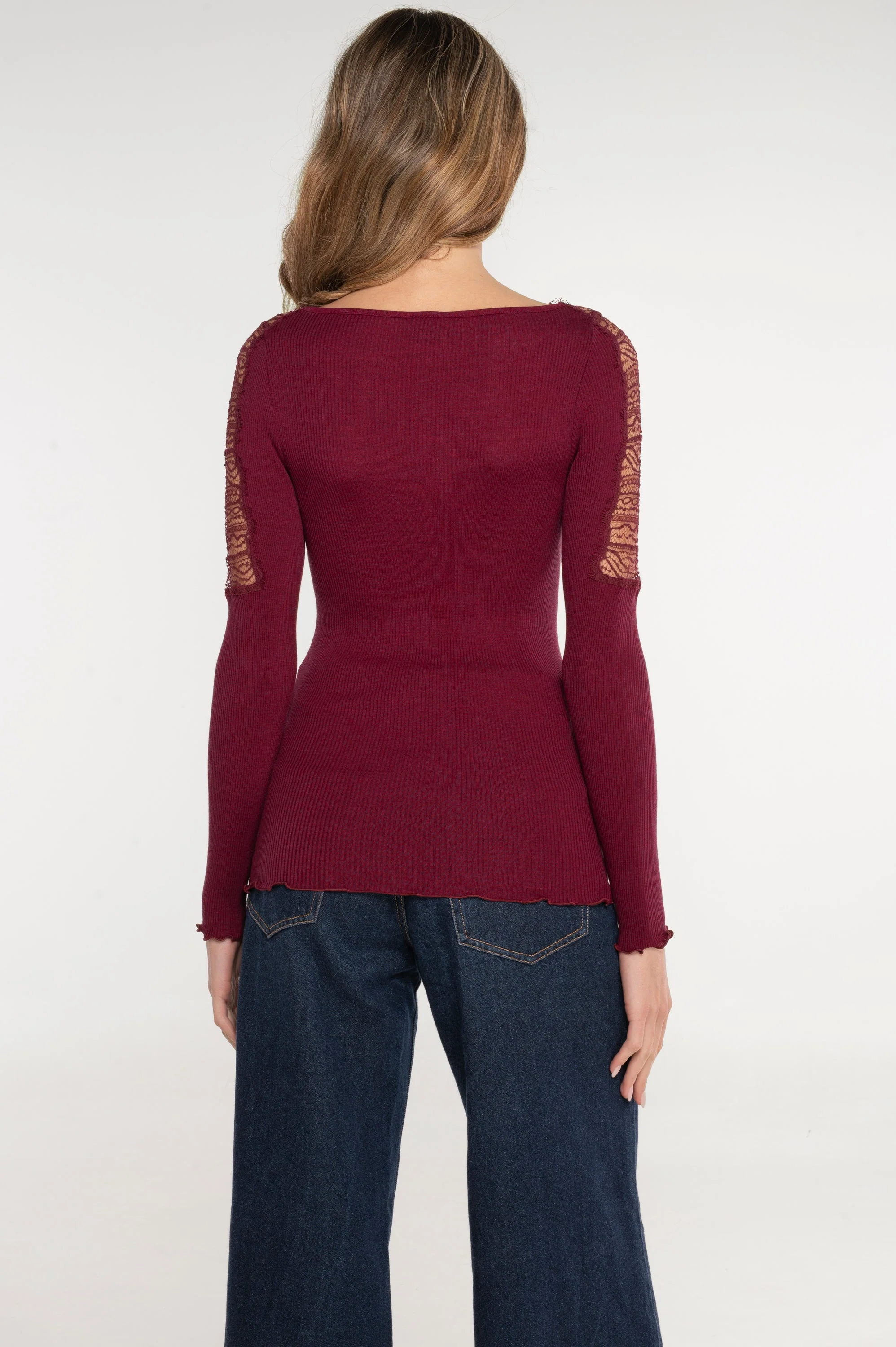 Wool and silk long sleeves shirt with chantilly lace 7415 - Image 7