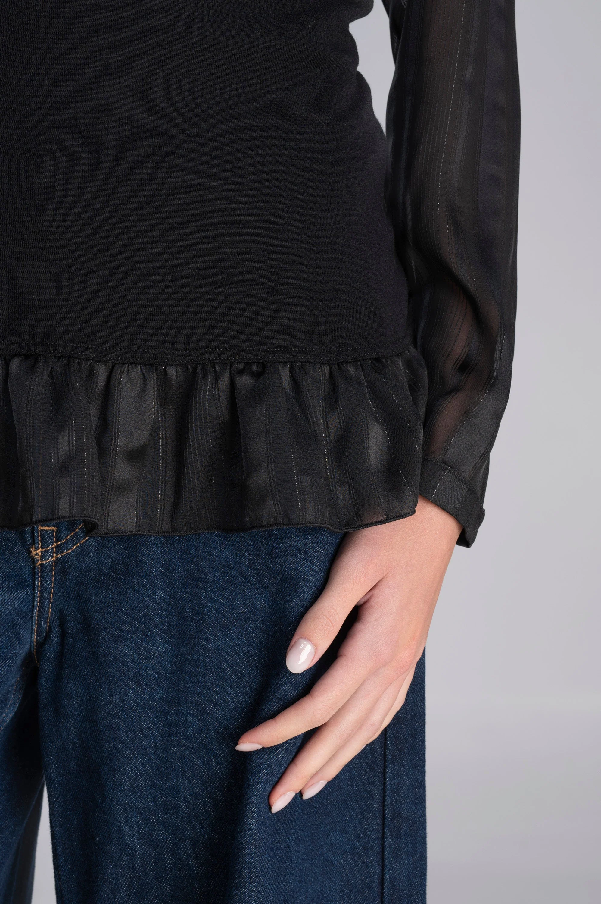 Wool and silk long sleeves shirt with chiffon 7447 - Image 4