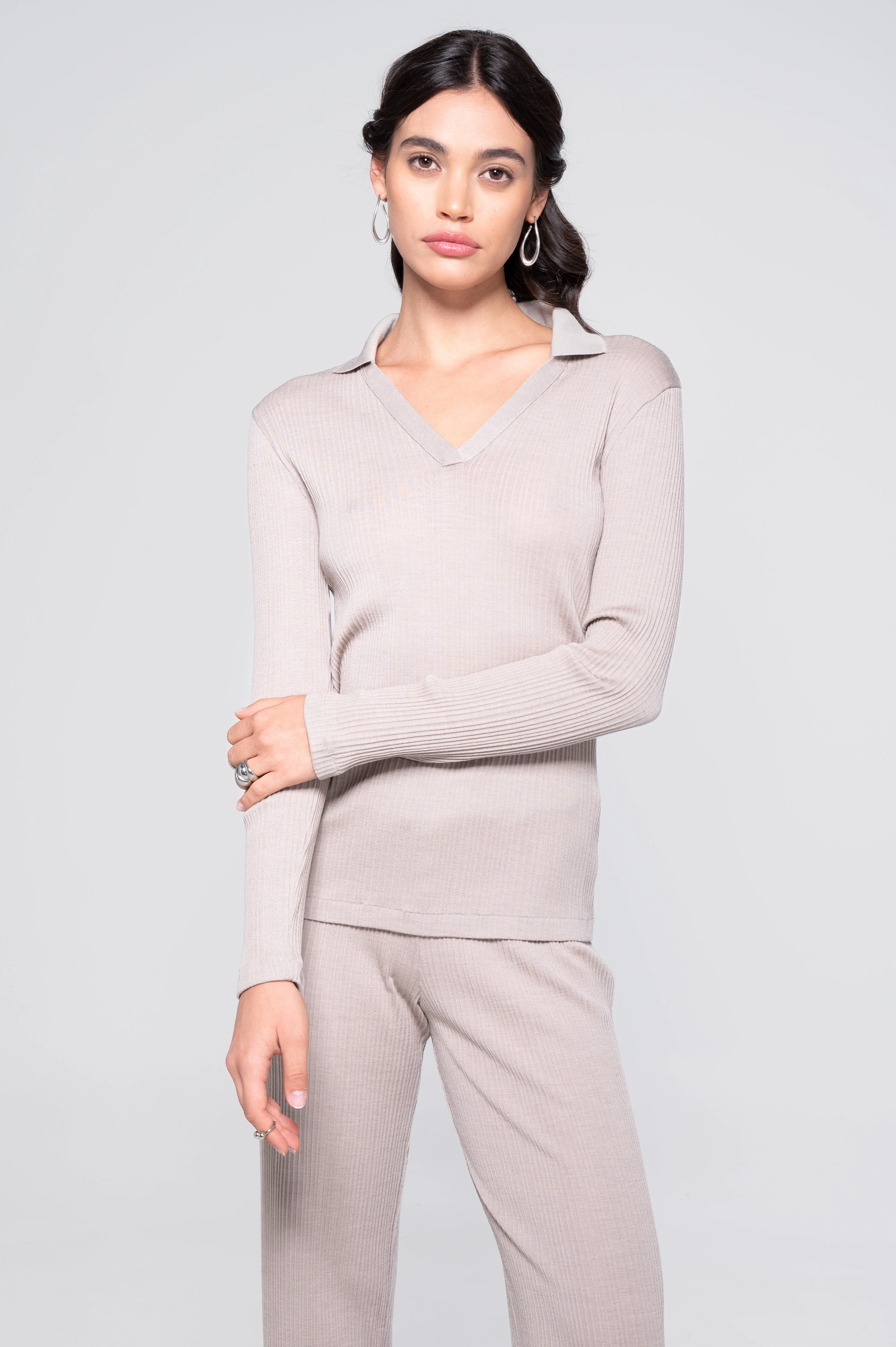 Wool and silk long sleeves polo shirt 7460 - Image 5