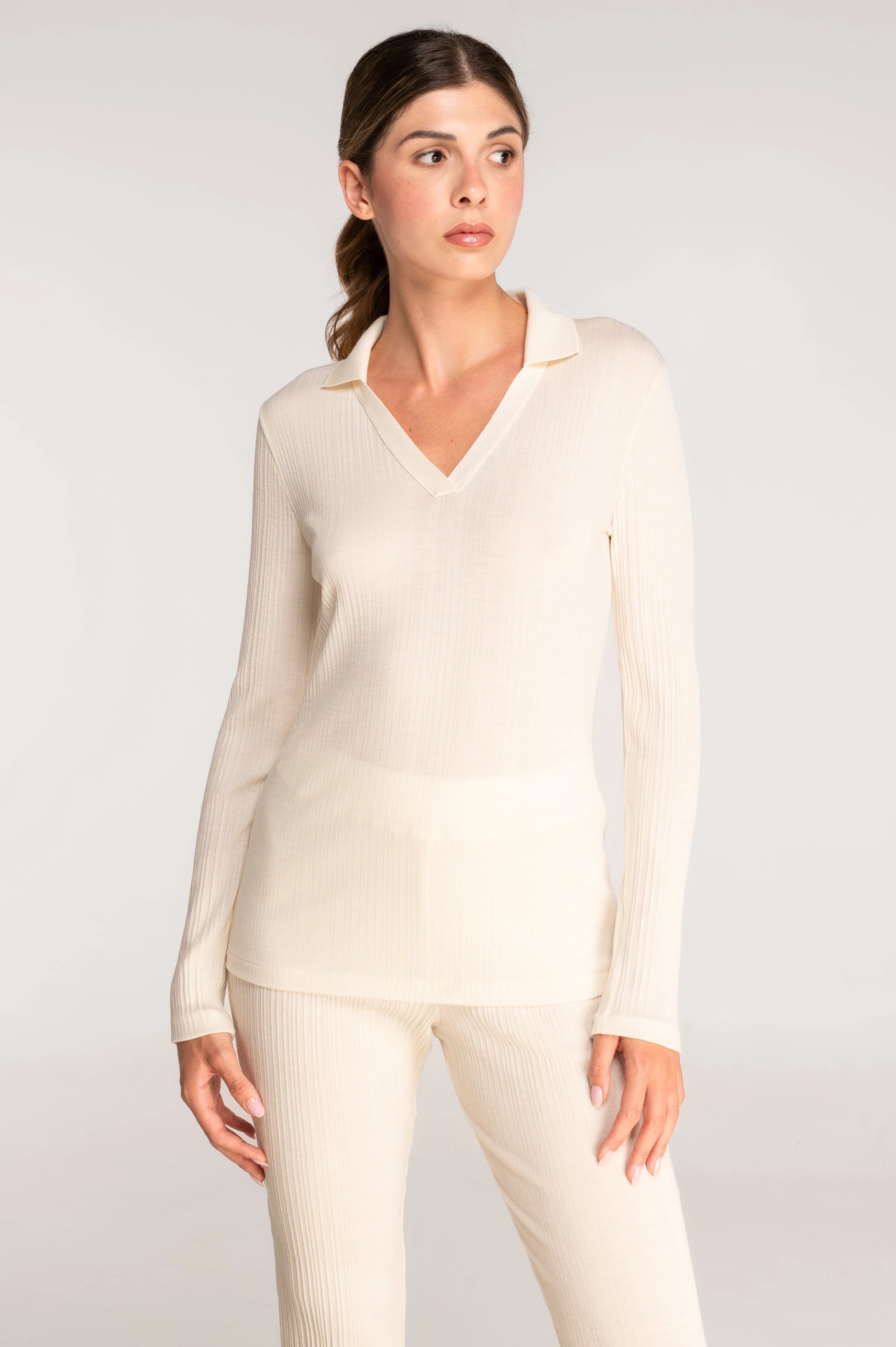 Wool and silk long sleeves polo shirt 7460 - Image 8