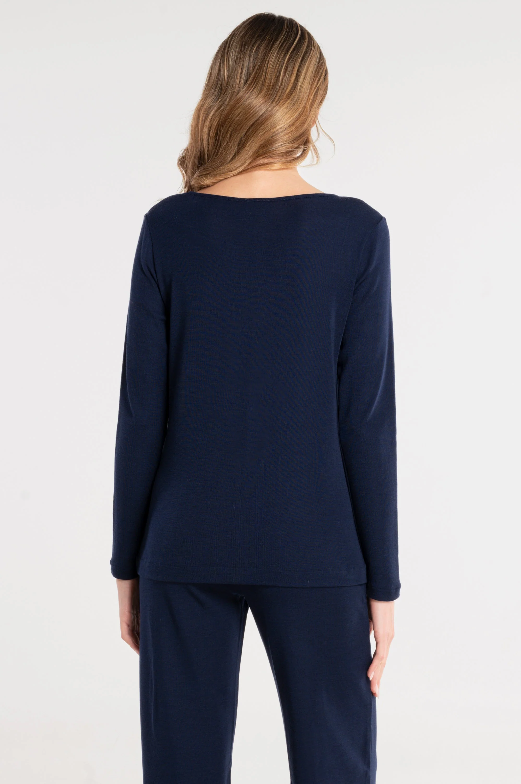 Wool and silk long sleeves round neck shirt with cut-outs 7472 - Image 6