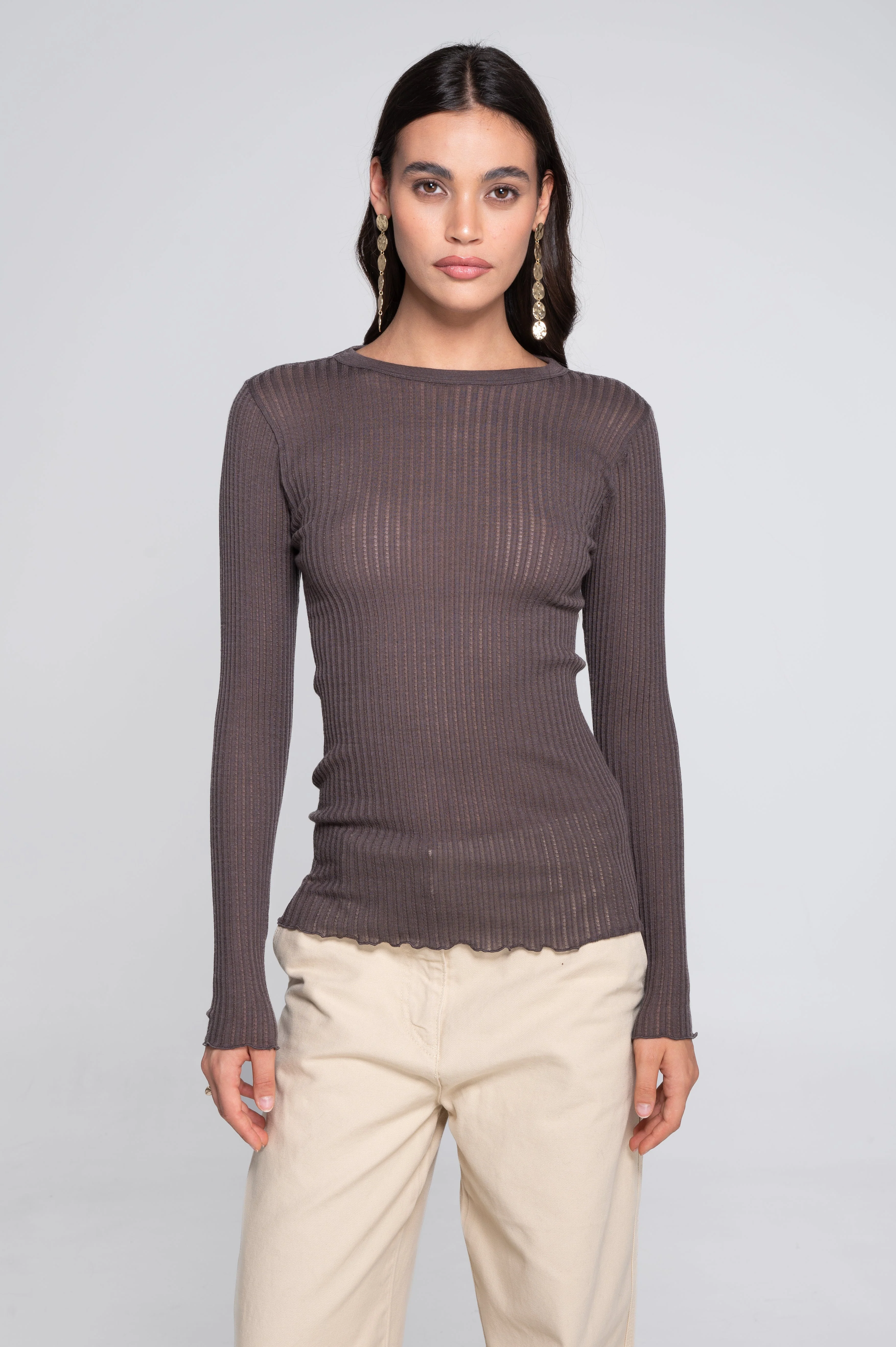 Long sleeves round neck shirt in ajouré wool and silk 7496 - Image 11
