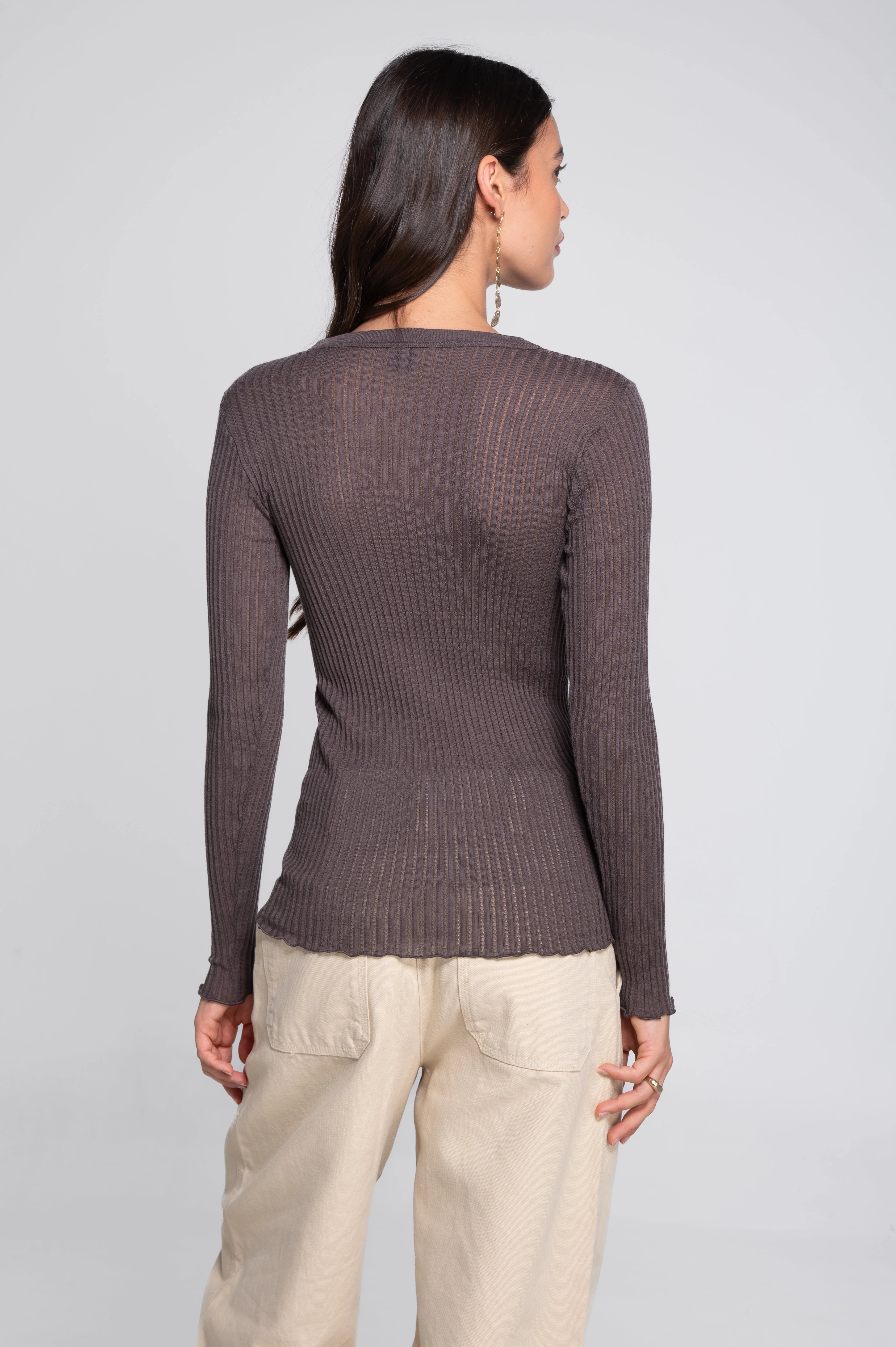 Long sleeves round neck shirt in ajouré wool and silk 7496 - Image 12
