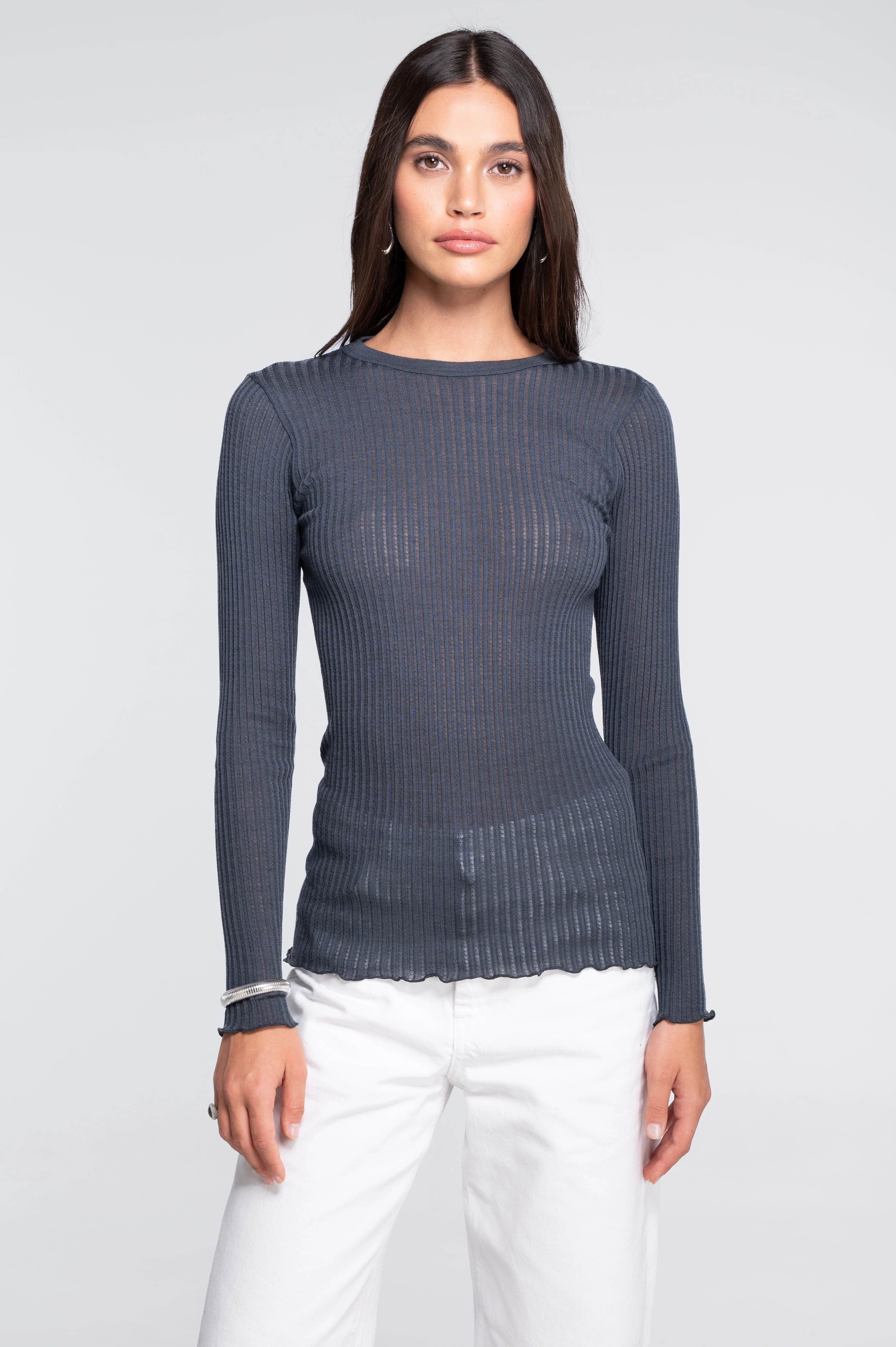 Long sleeves round neck shirt in ajouré wool and silk 7496 - Image 13
