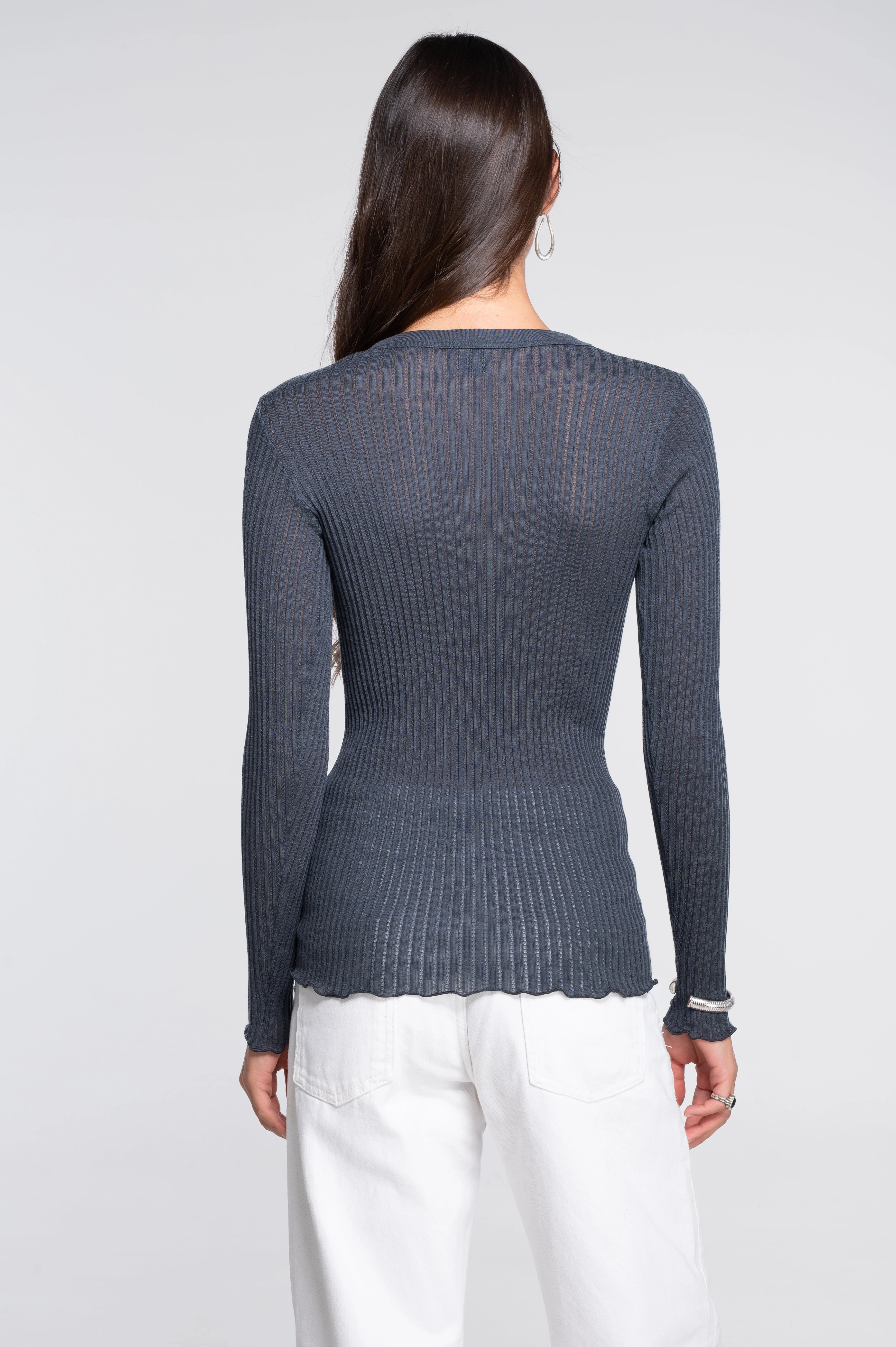 Long sleeves round neck shirt in ajouré wool and silk 7496 - Image 14