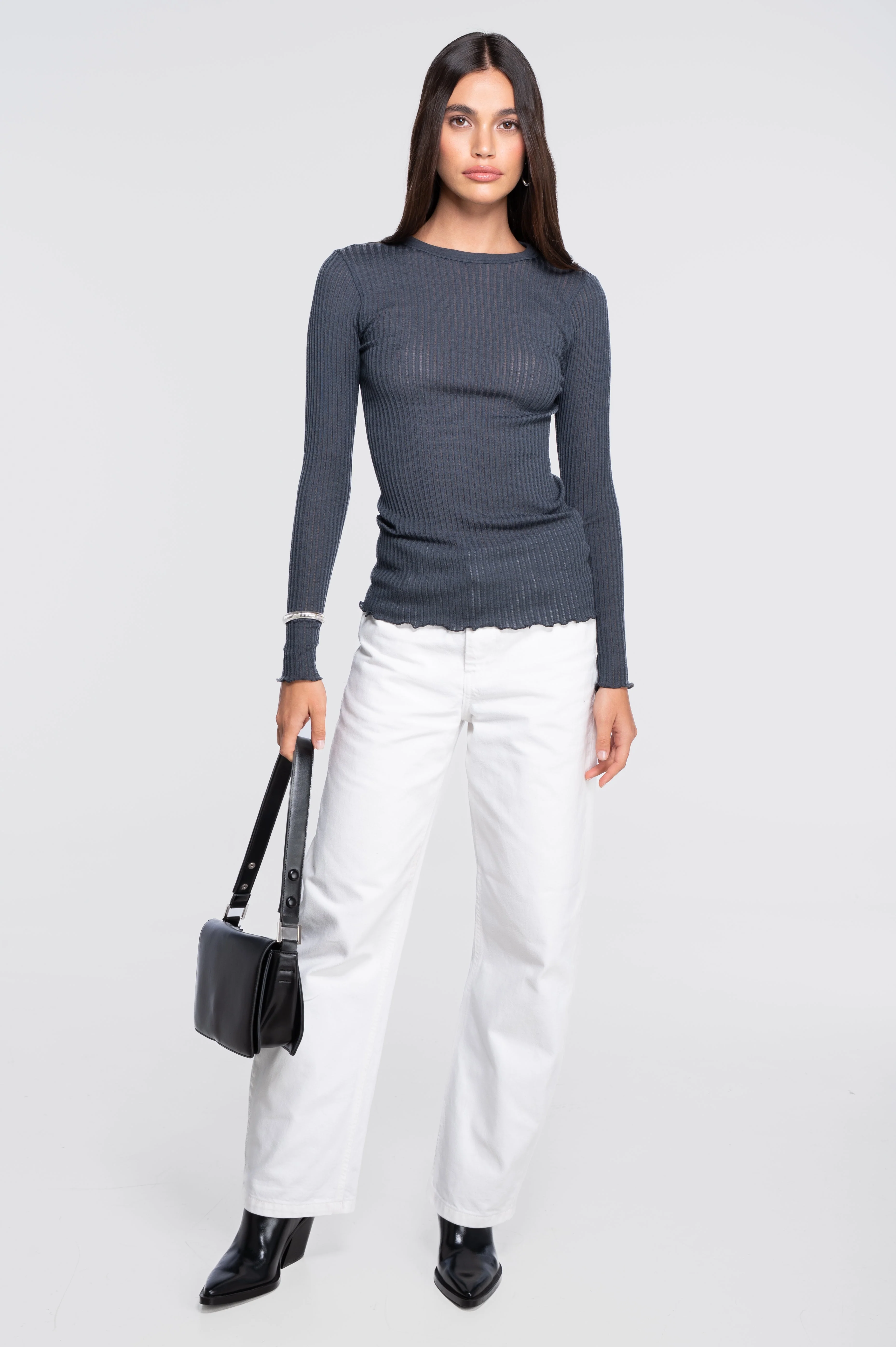 Long sleeves round neck shirt in ajouré wool and silk 7496 - Image 15