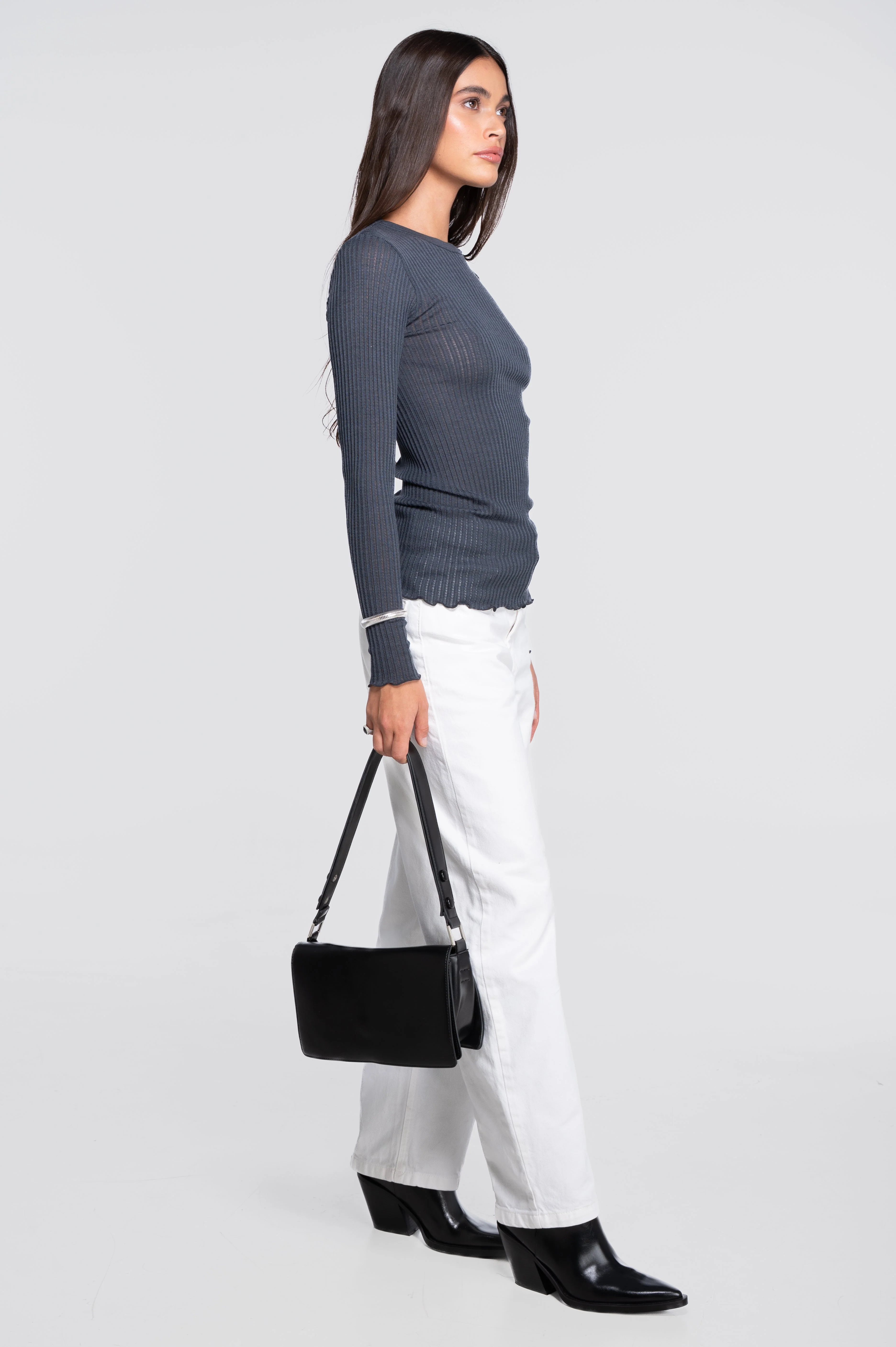 Long sleeves round neck shirt in ajouré wool and silk 7496 - Image 16