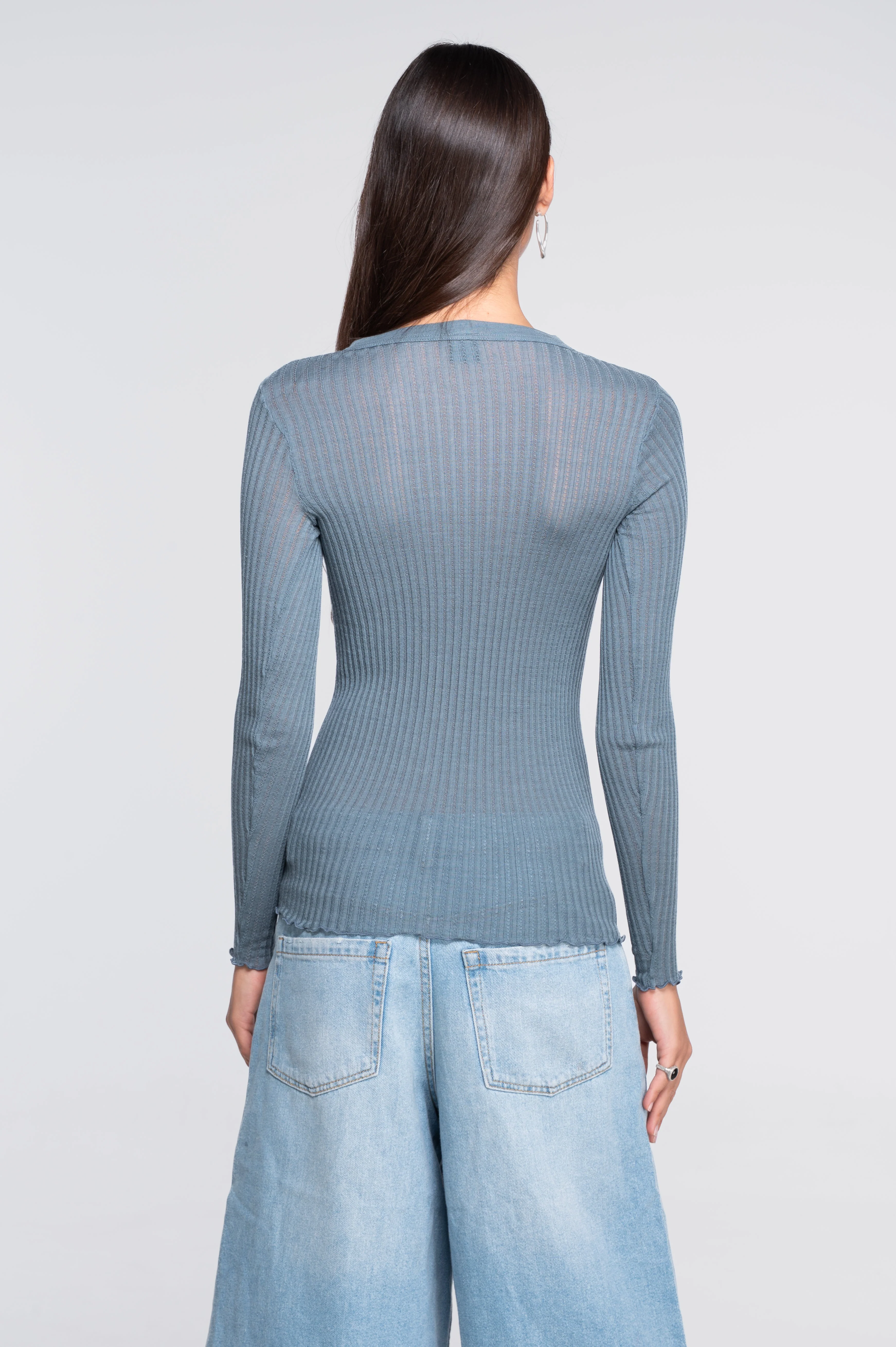 Long sleeves round neck shirt in ajouré wool and silk 7496 - Image 19
