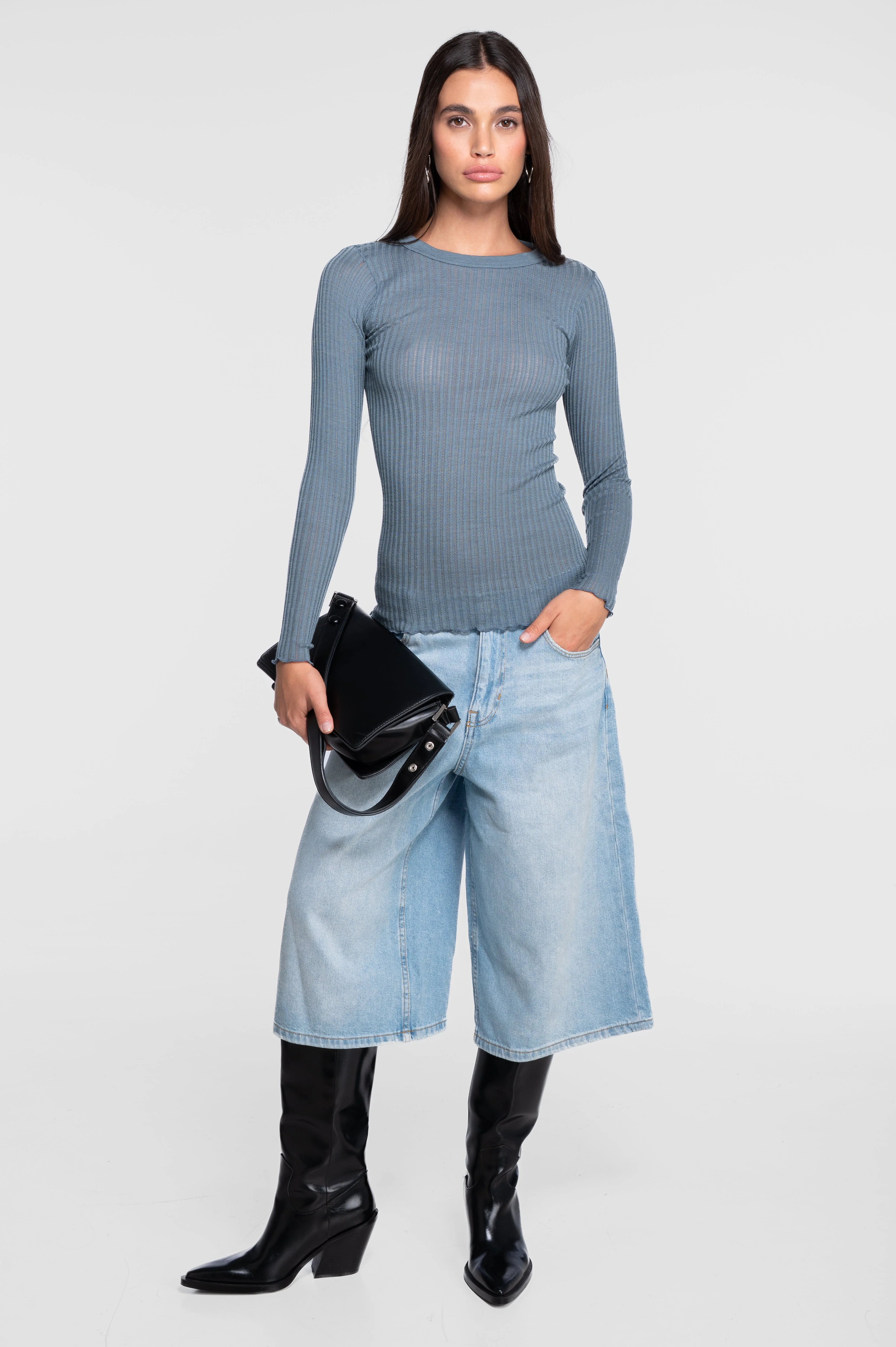 Long sleeves round neck shirt in ajouré wool and silk 7496 - Image 21
