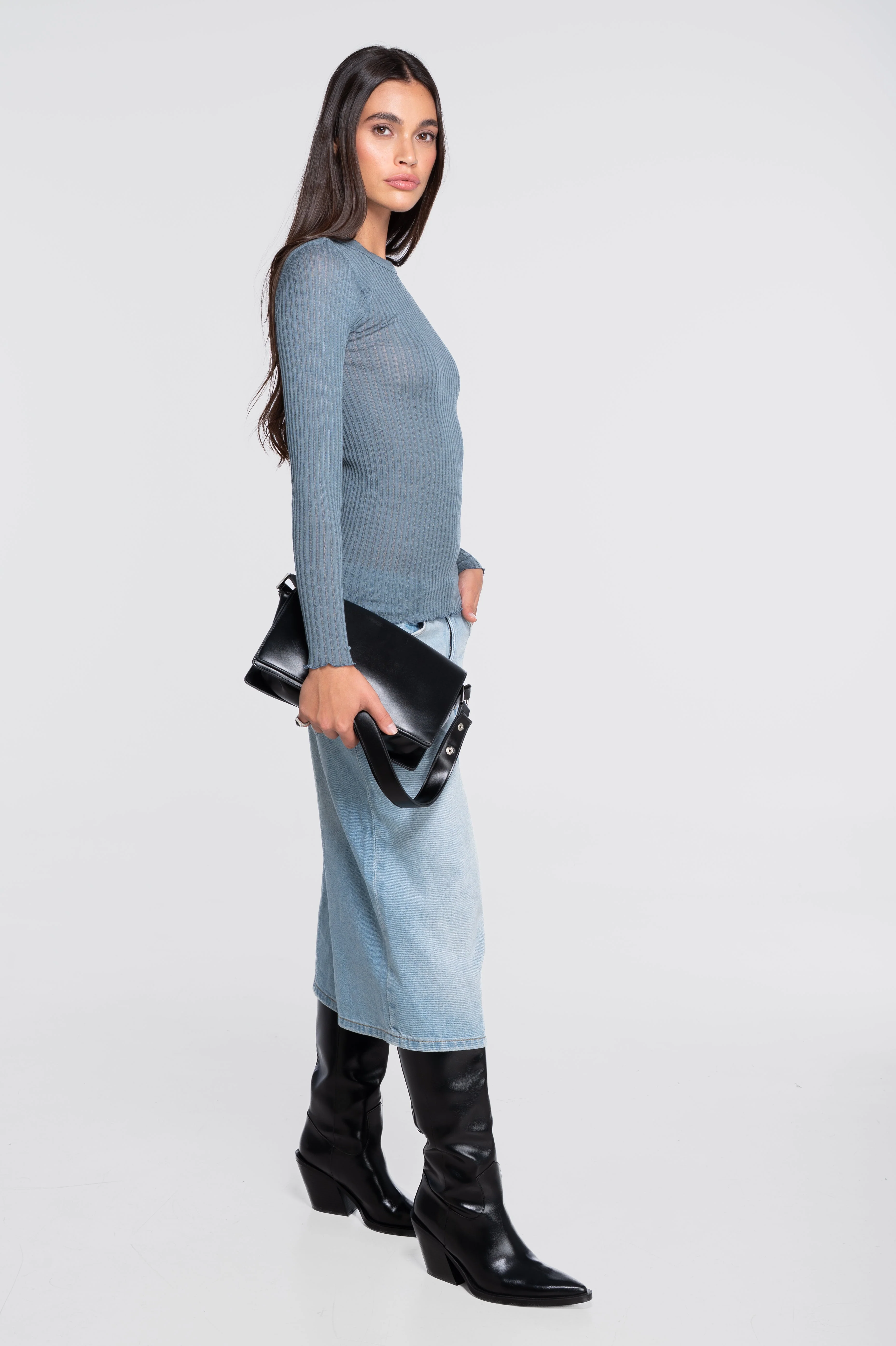 Long sleeves round neck shirt in ajouré wool and silk 7496 - Image 22