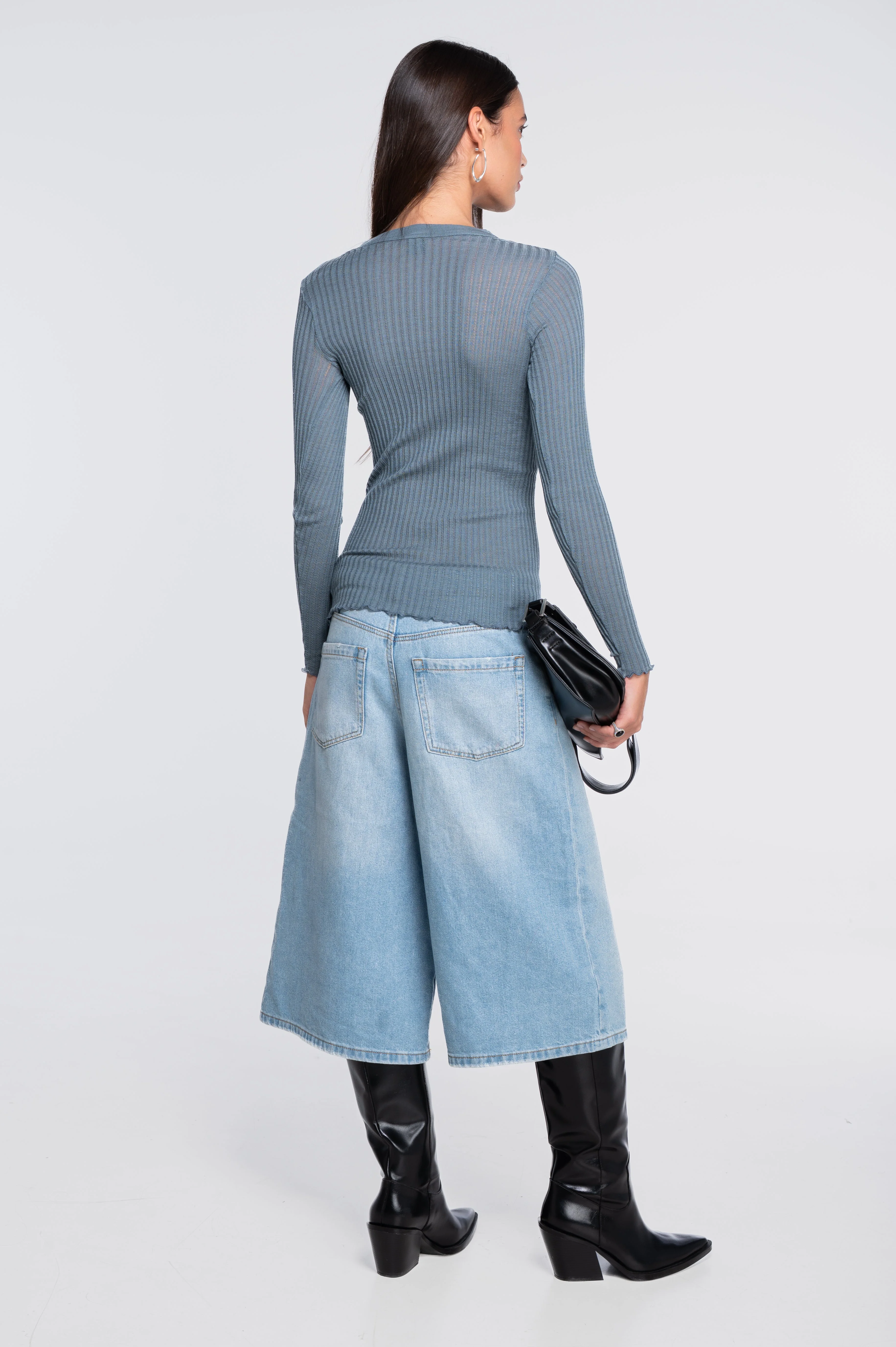 Long sleeves round neck shirt in ajouré wool and silk 7496 - Image 23