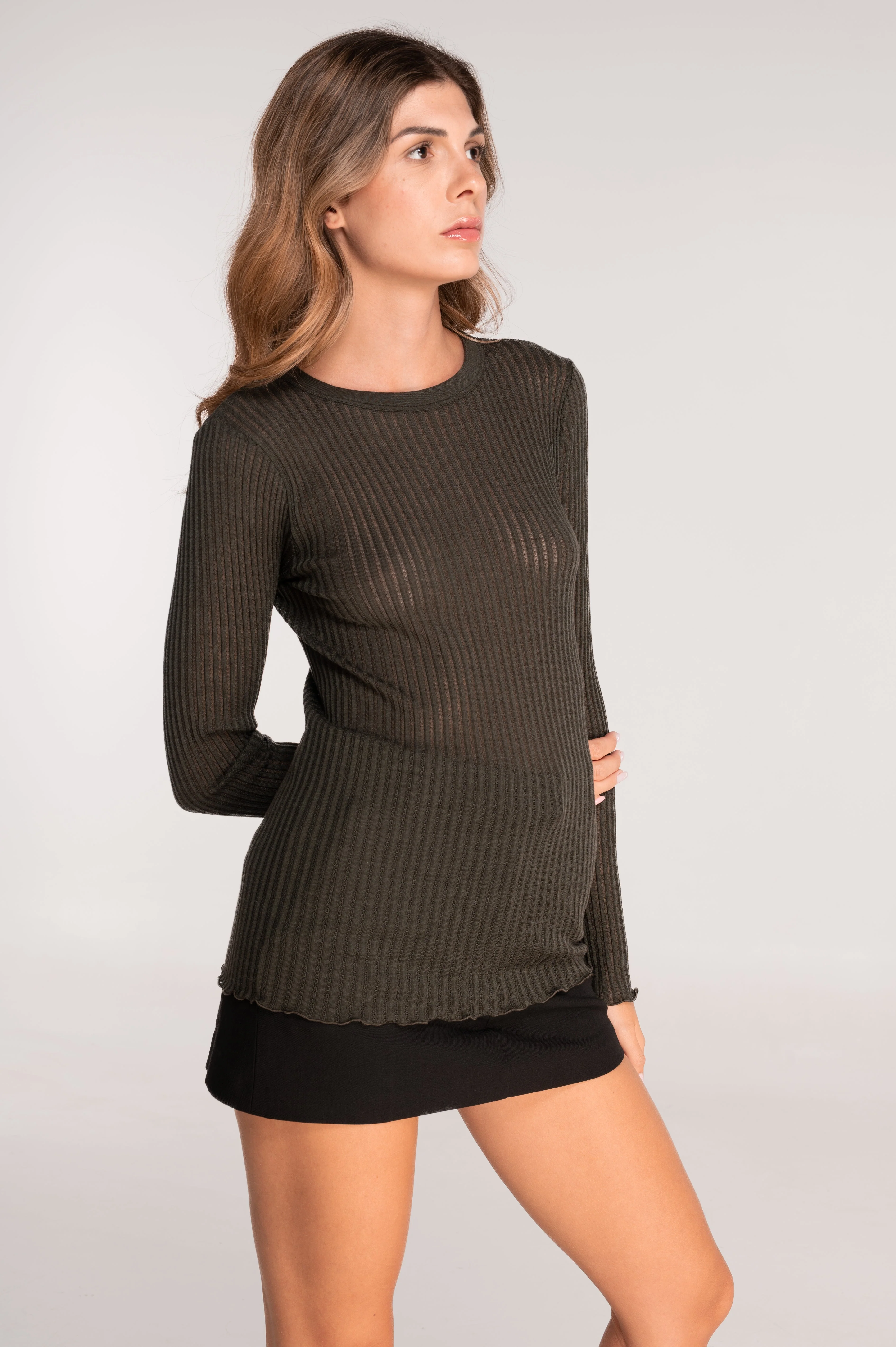 Long sleeves round neck shirt in ajouré wool and silk 7496 - Image 34