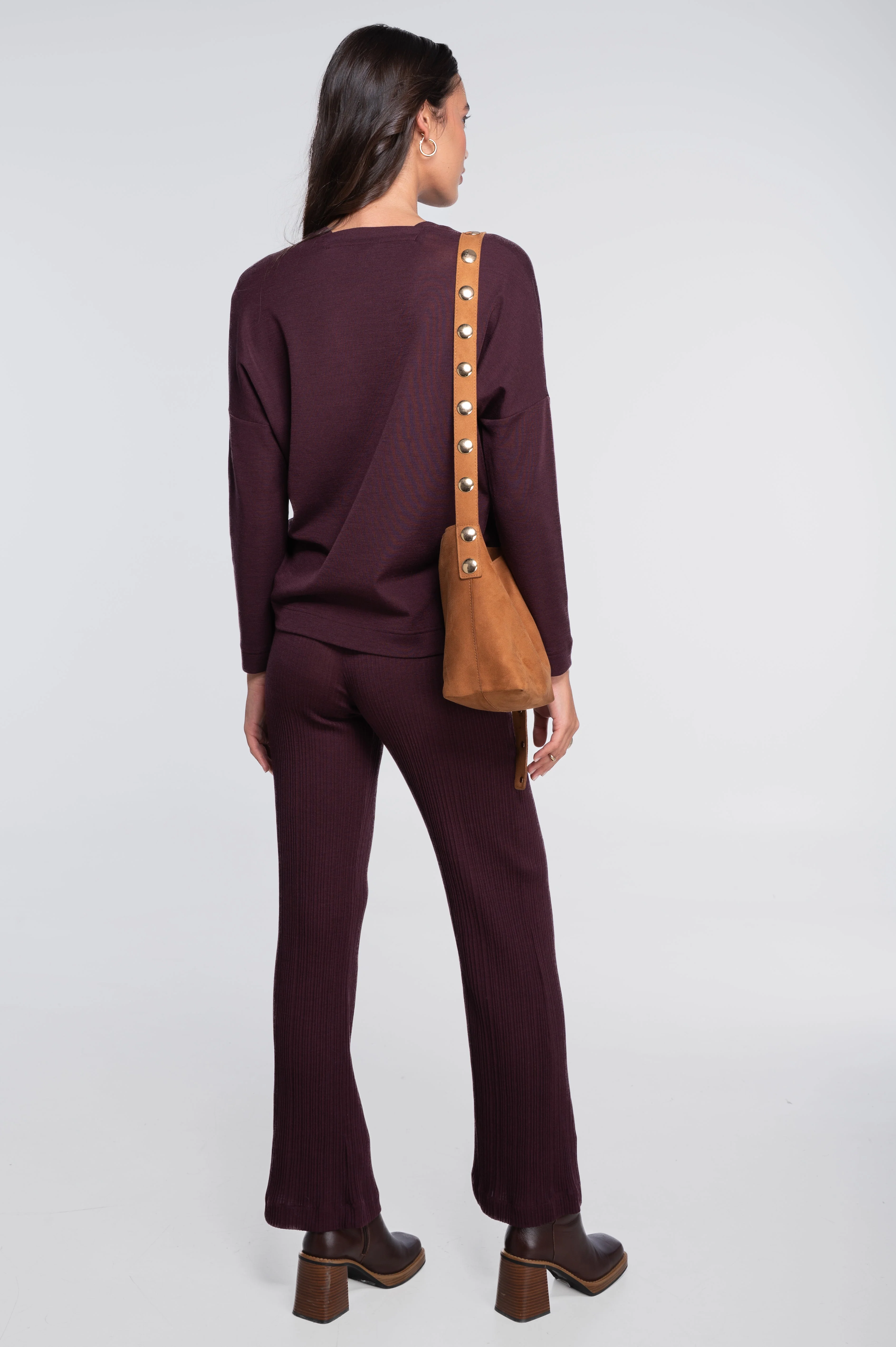 Wool and silk long sleeves V neck shirt 7636 - Image 10