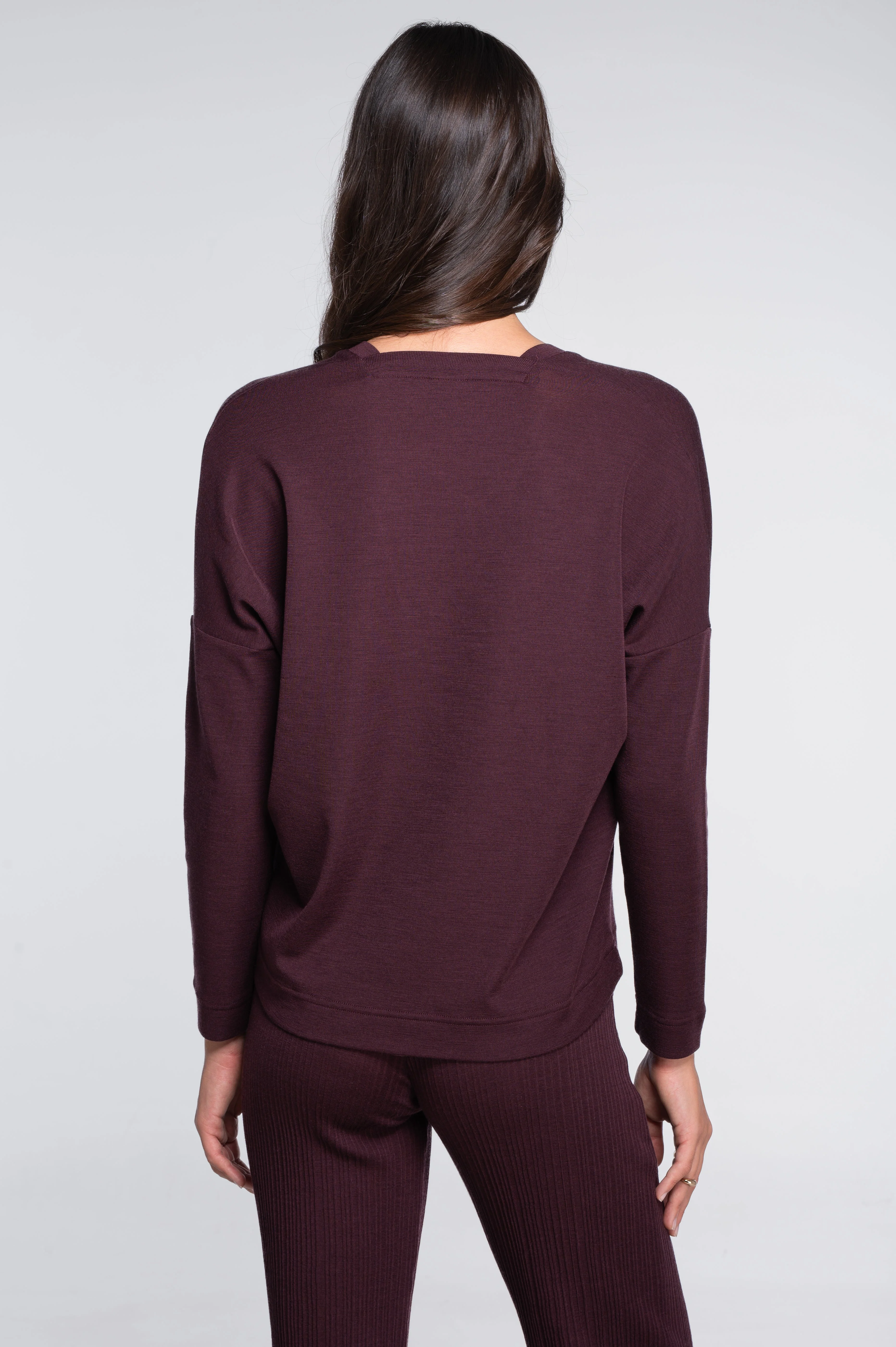 Wool and silk long sleeves V neck shirt 7636 - Image 12