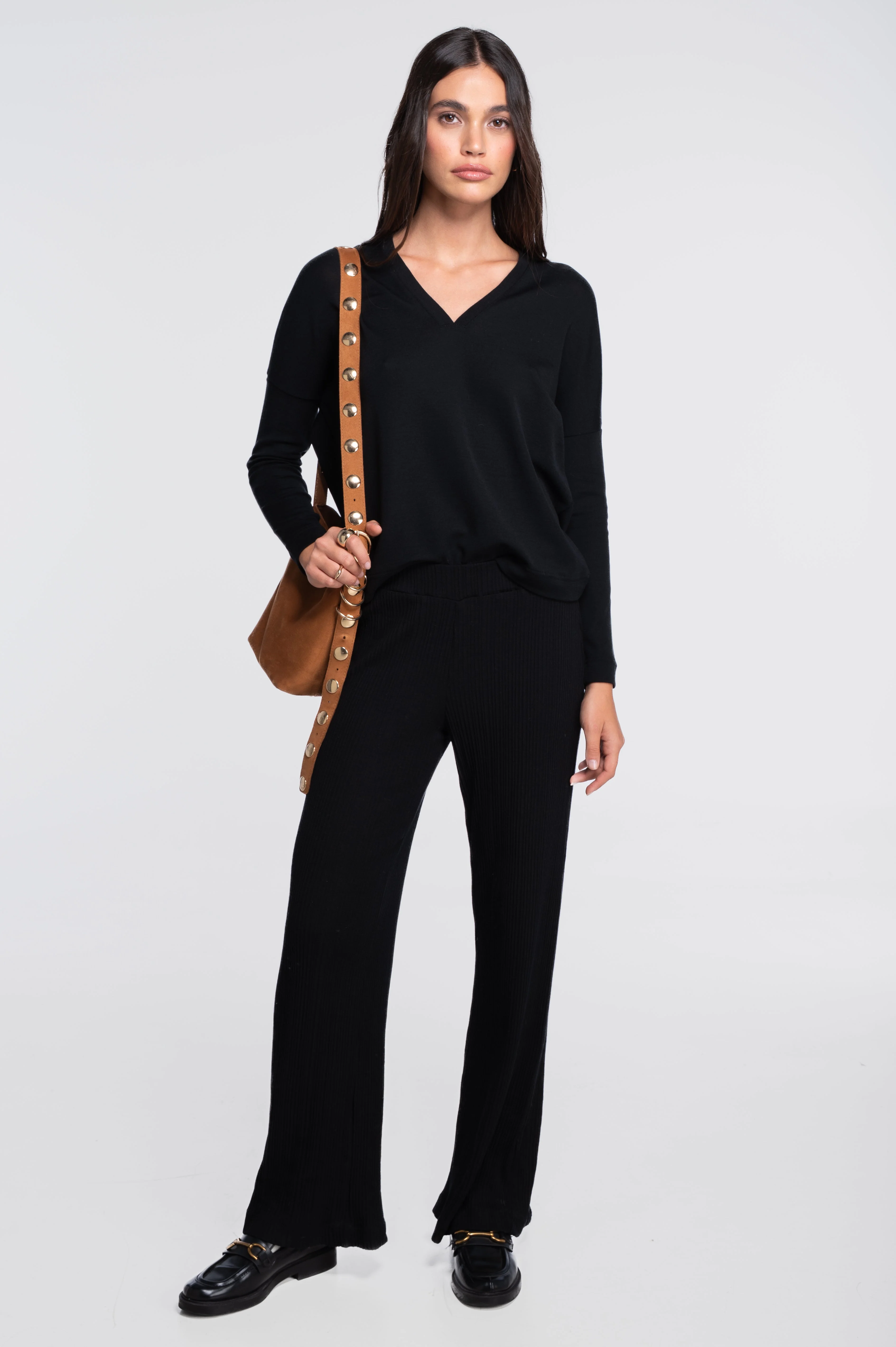 Wool and silk long sleeves V neck shirt 7636 - Image 13