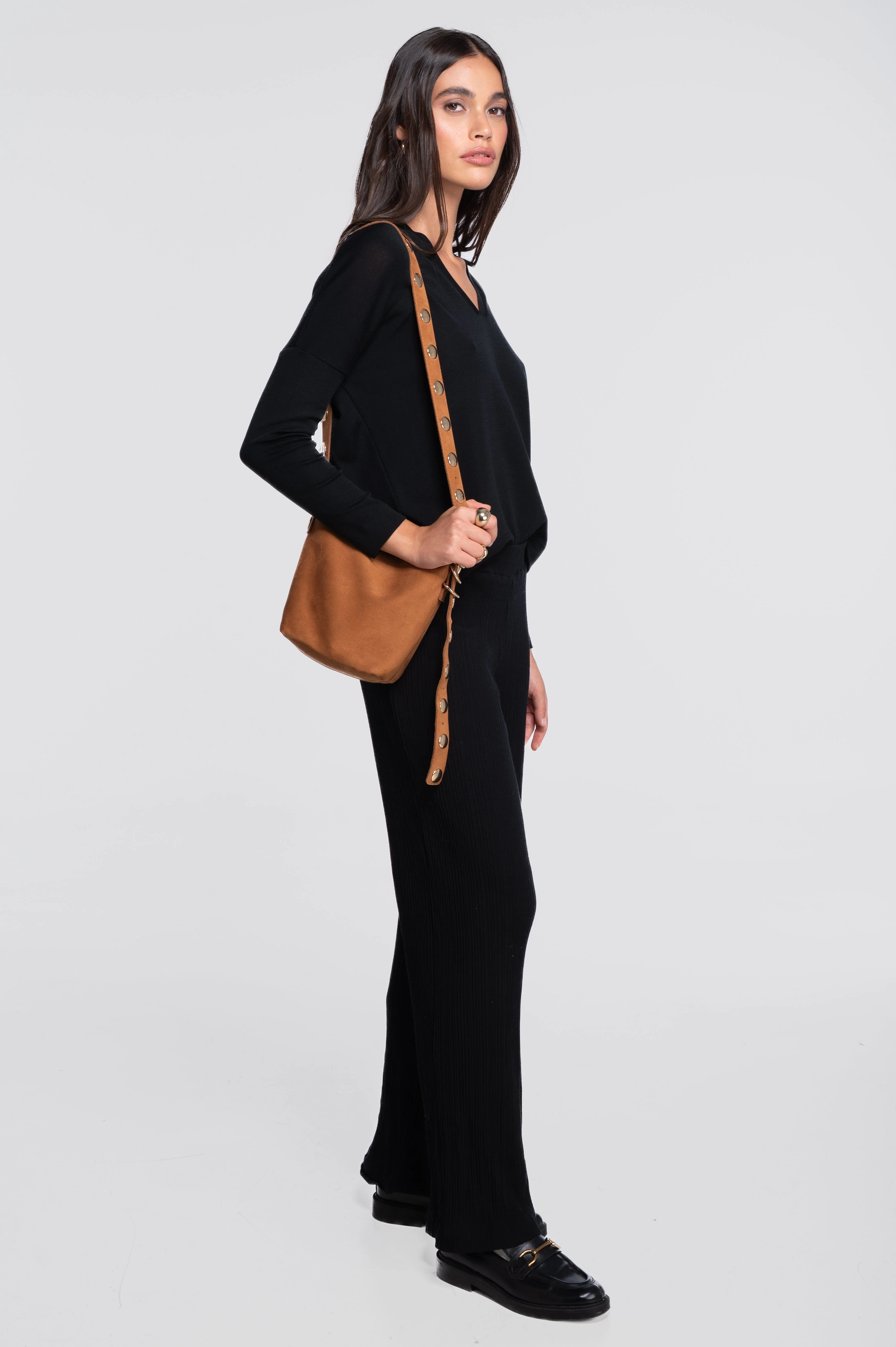 Wool and silk long sleeves V neck shirt 7636 - Image 14