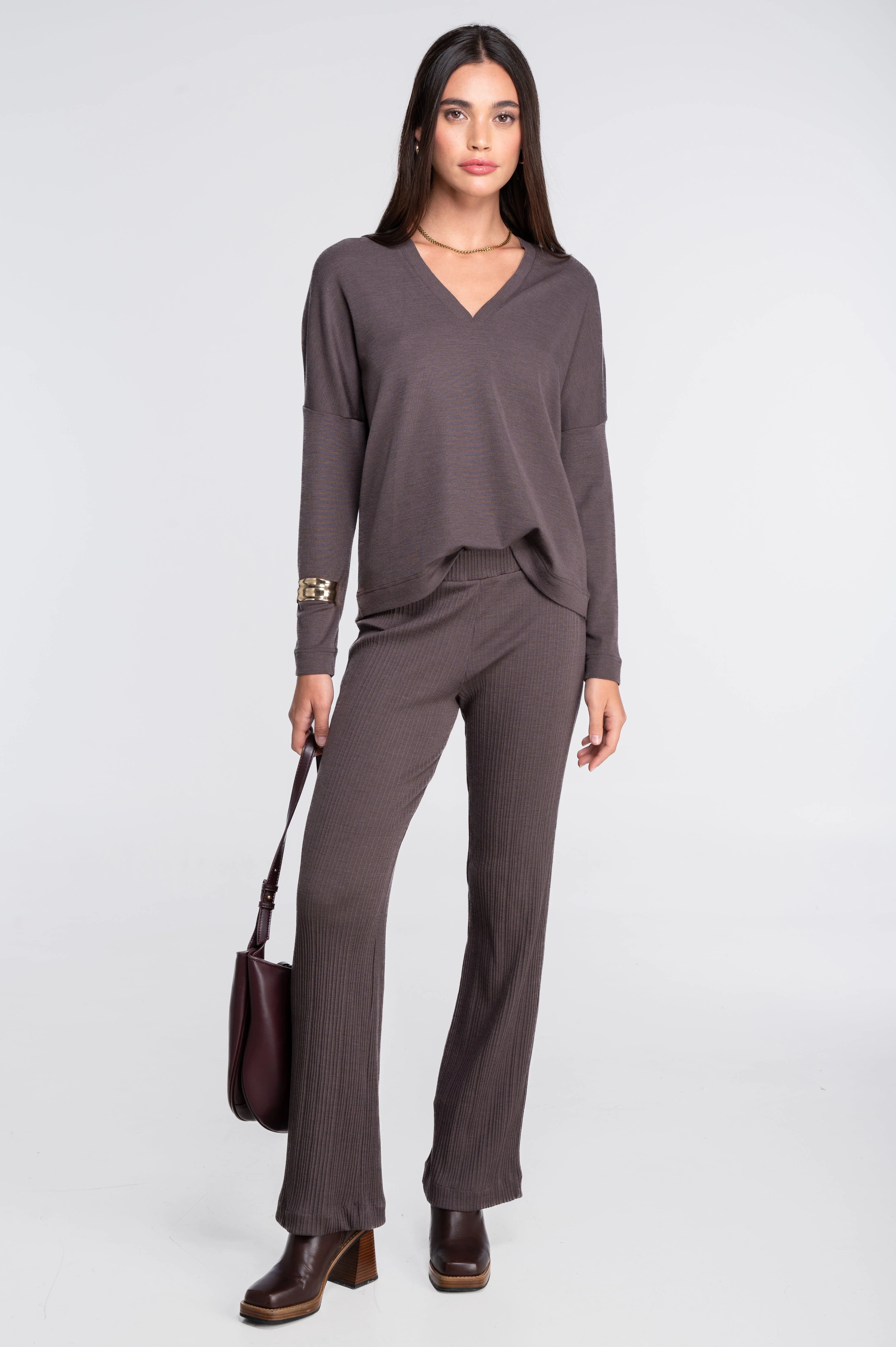 Wool and silk long sleeves V neck shirt 7636 - Image 4