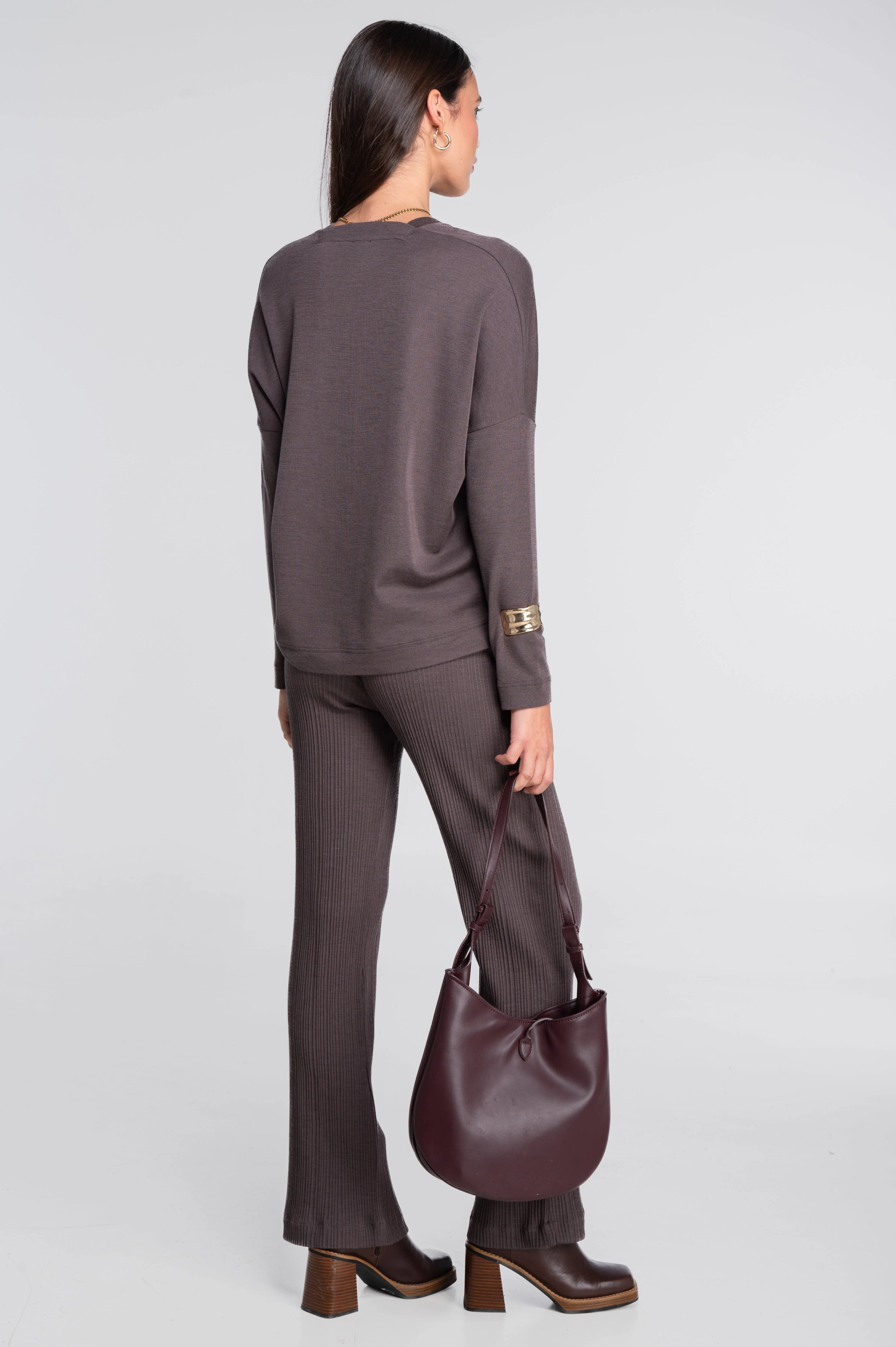 Wool and silk long sleeves V neck shirt 7636 - Image 5