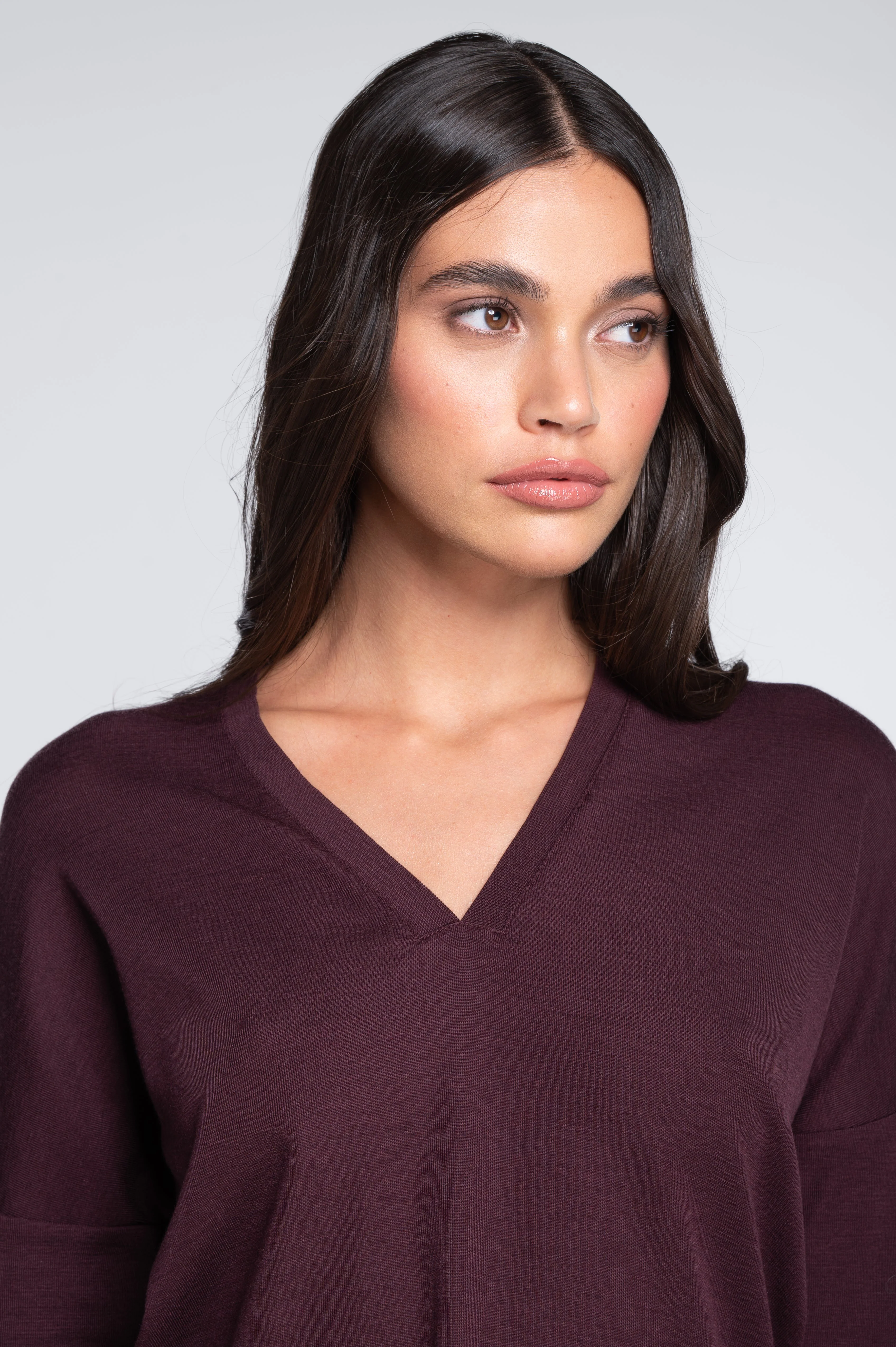 Wool and silk long sleeves V neck shirt 7636 - Image 7