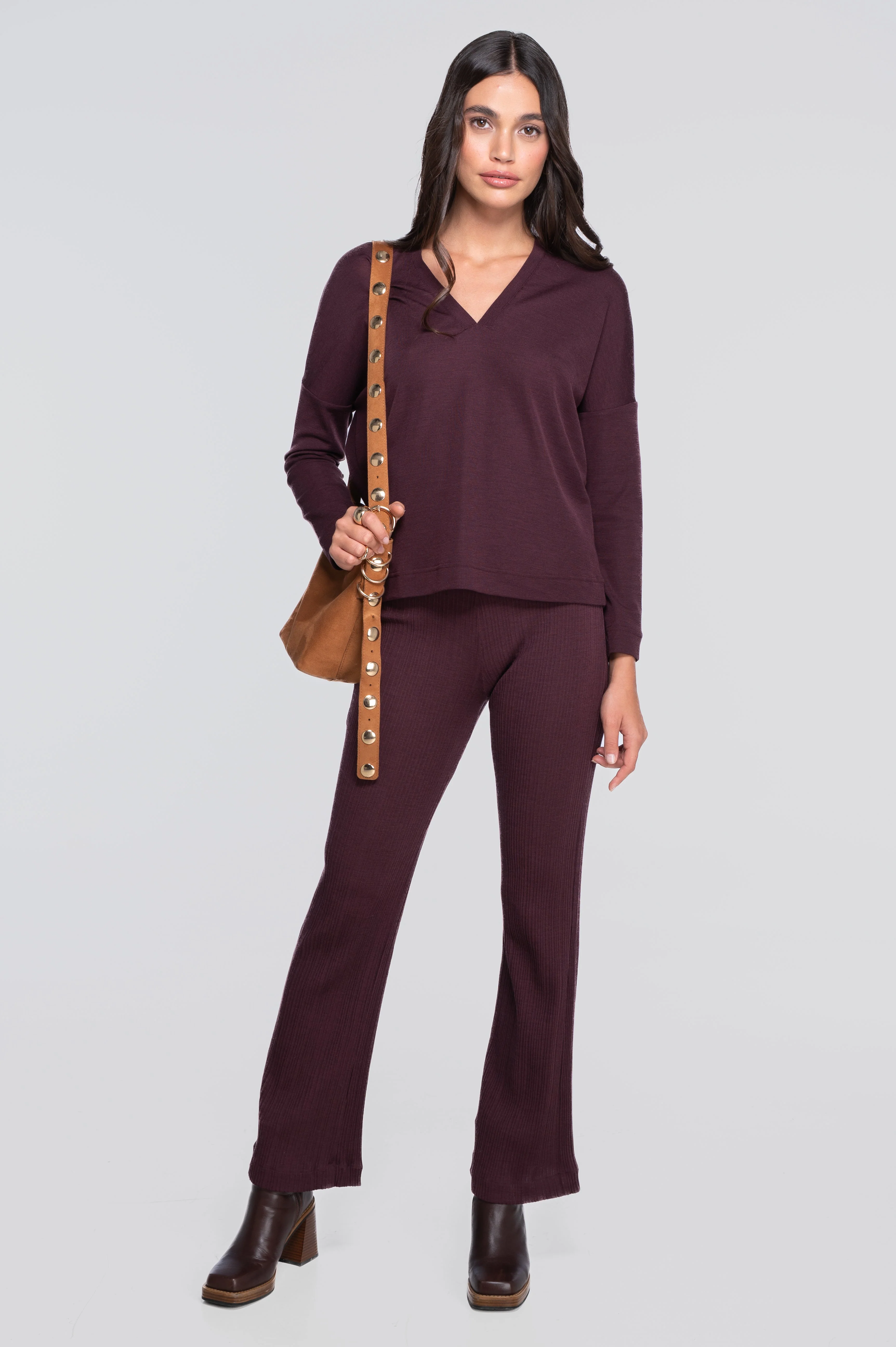 Wool and silk long sleeves V neck shirt 7636 - Image 8