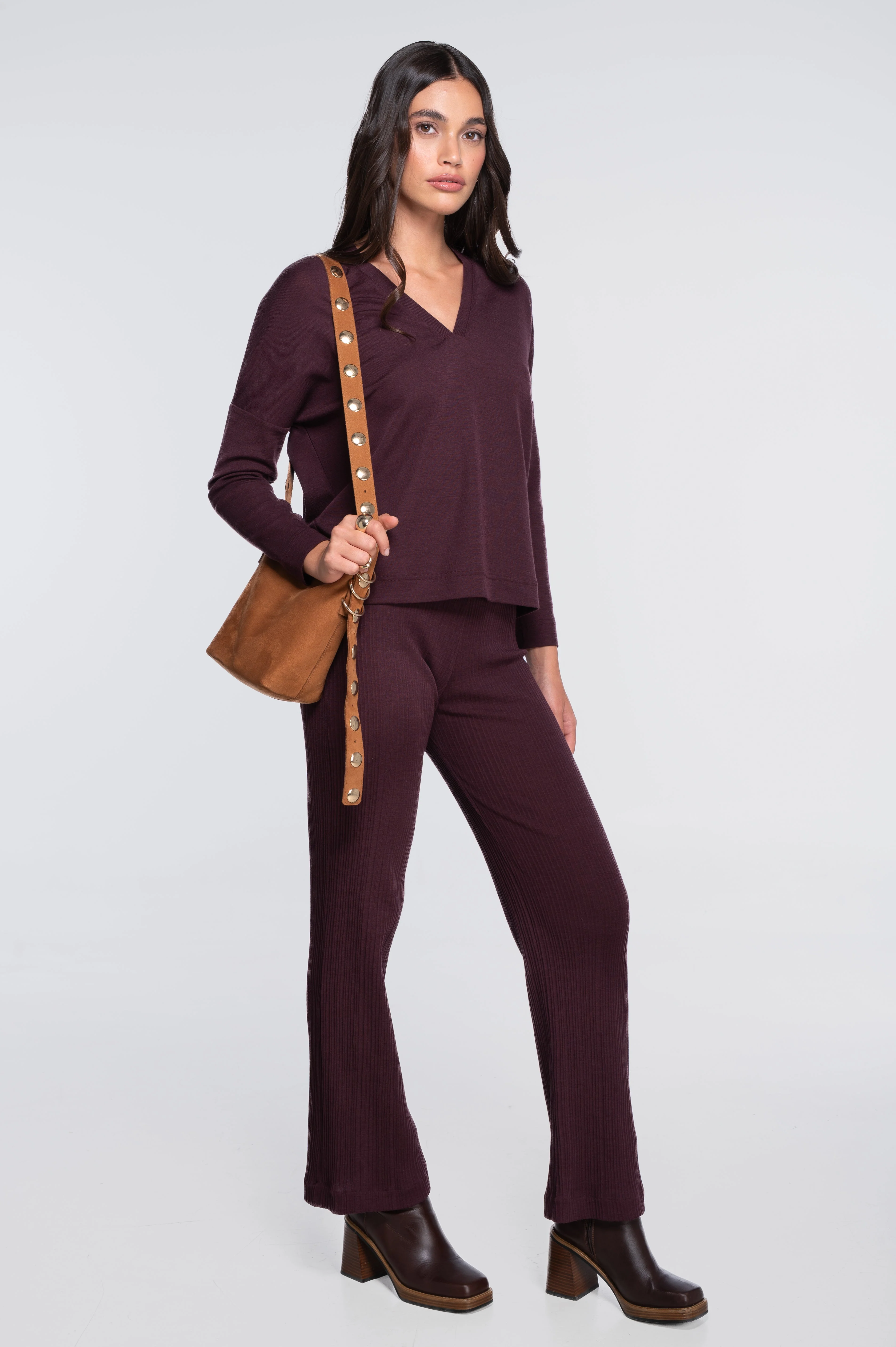 Wool and silk long sleeves V neck shirt 7636 - Image 9