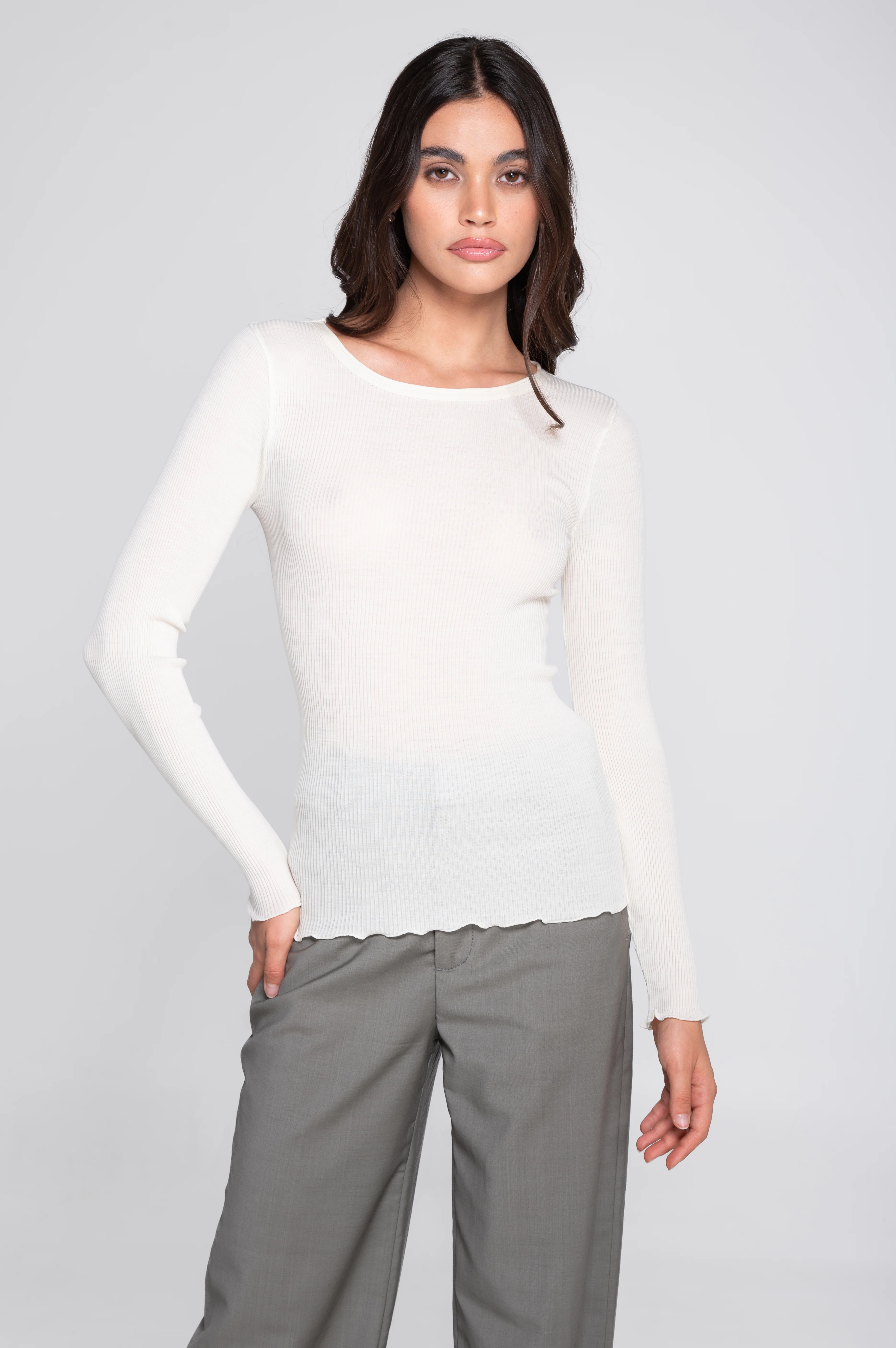 Wool and silk long sleeves roundneck shirt 3446R - Image 13