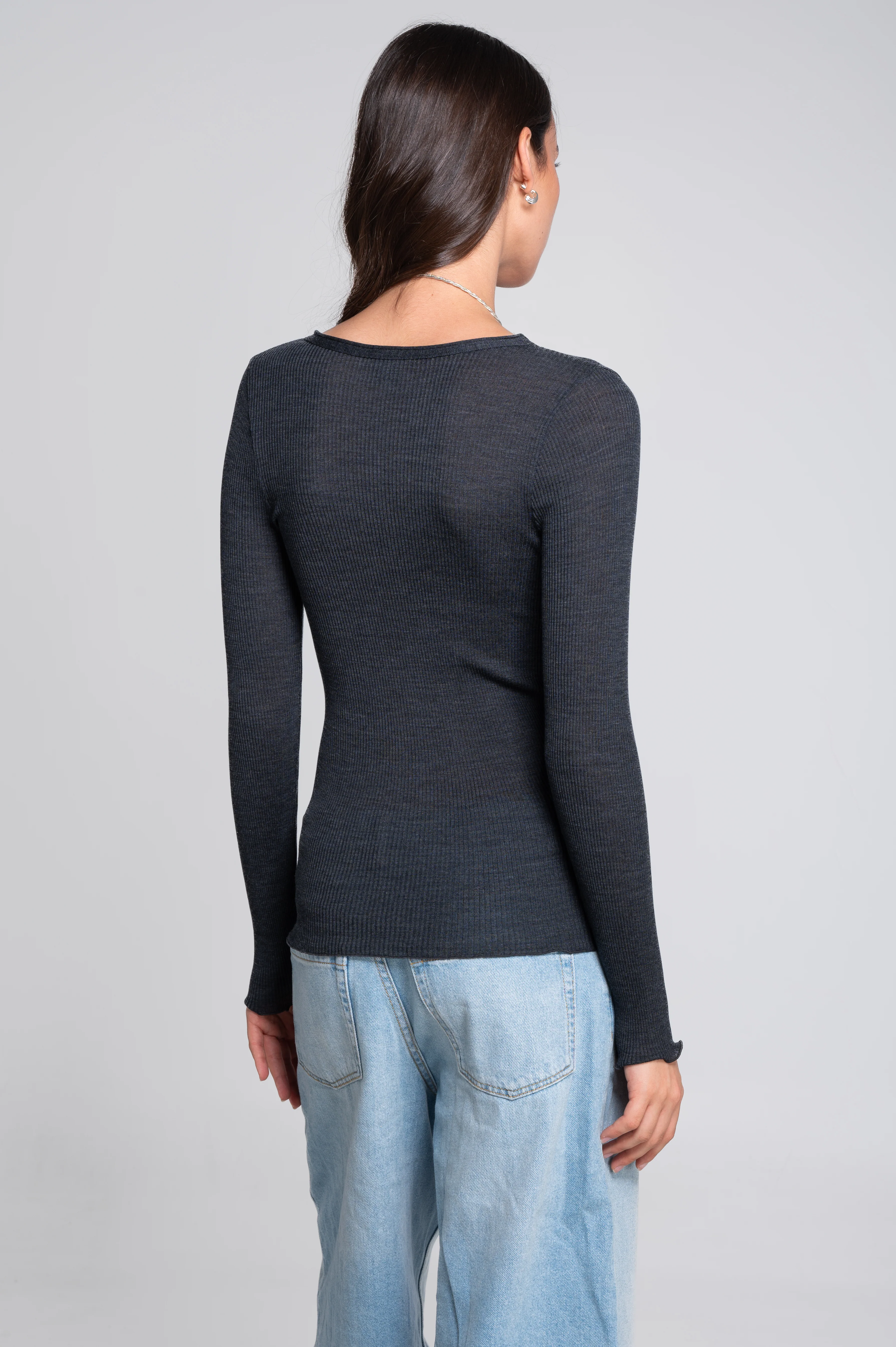 Wool and silk long sleeves roundneck shirt 3446R - Image 26