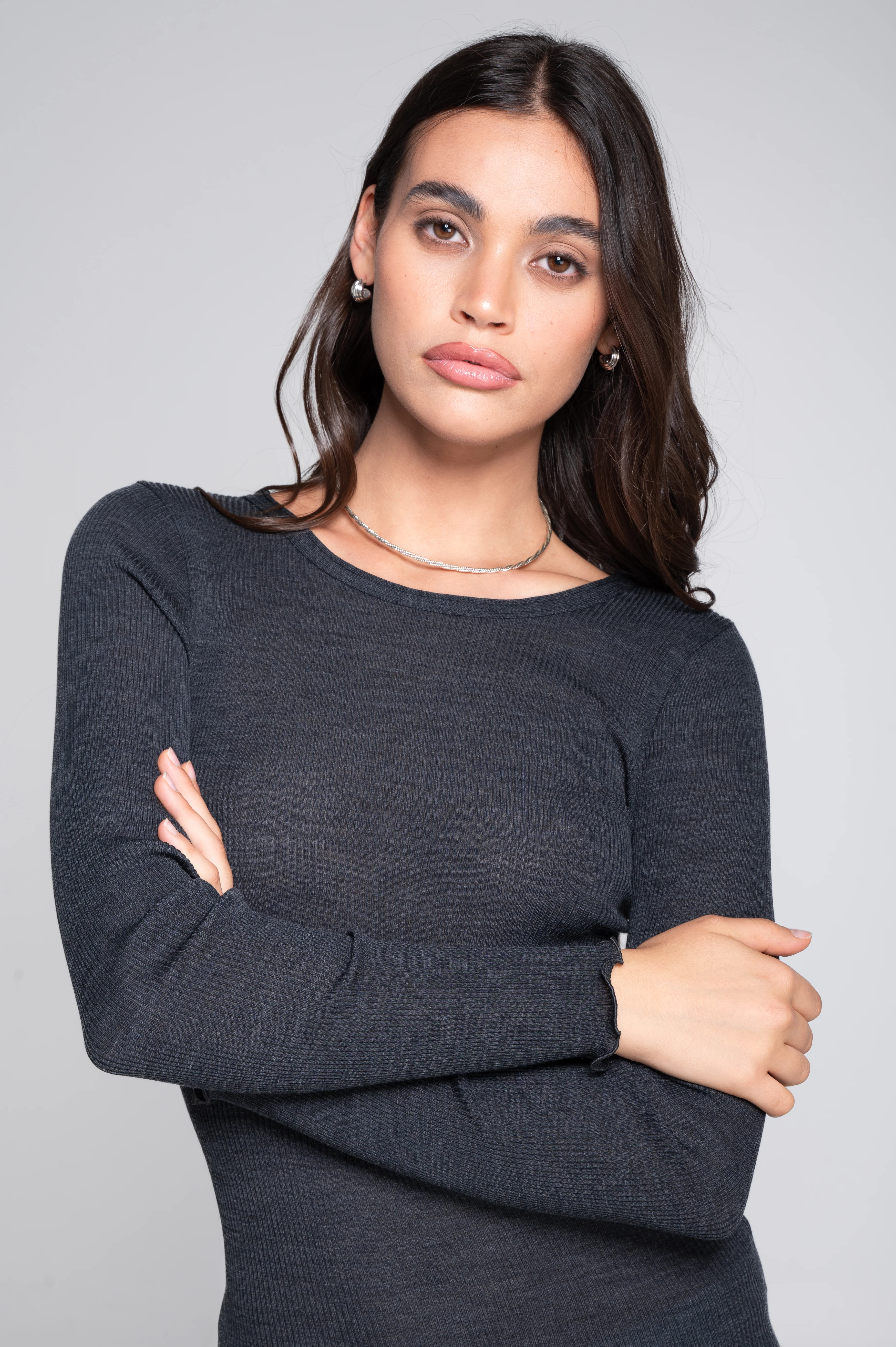 Wool and silk long sleeves roundneck shirt 3446R - Image 27
