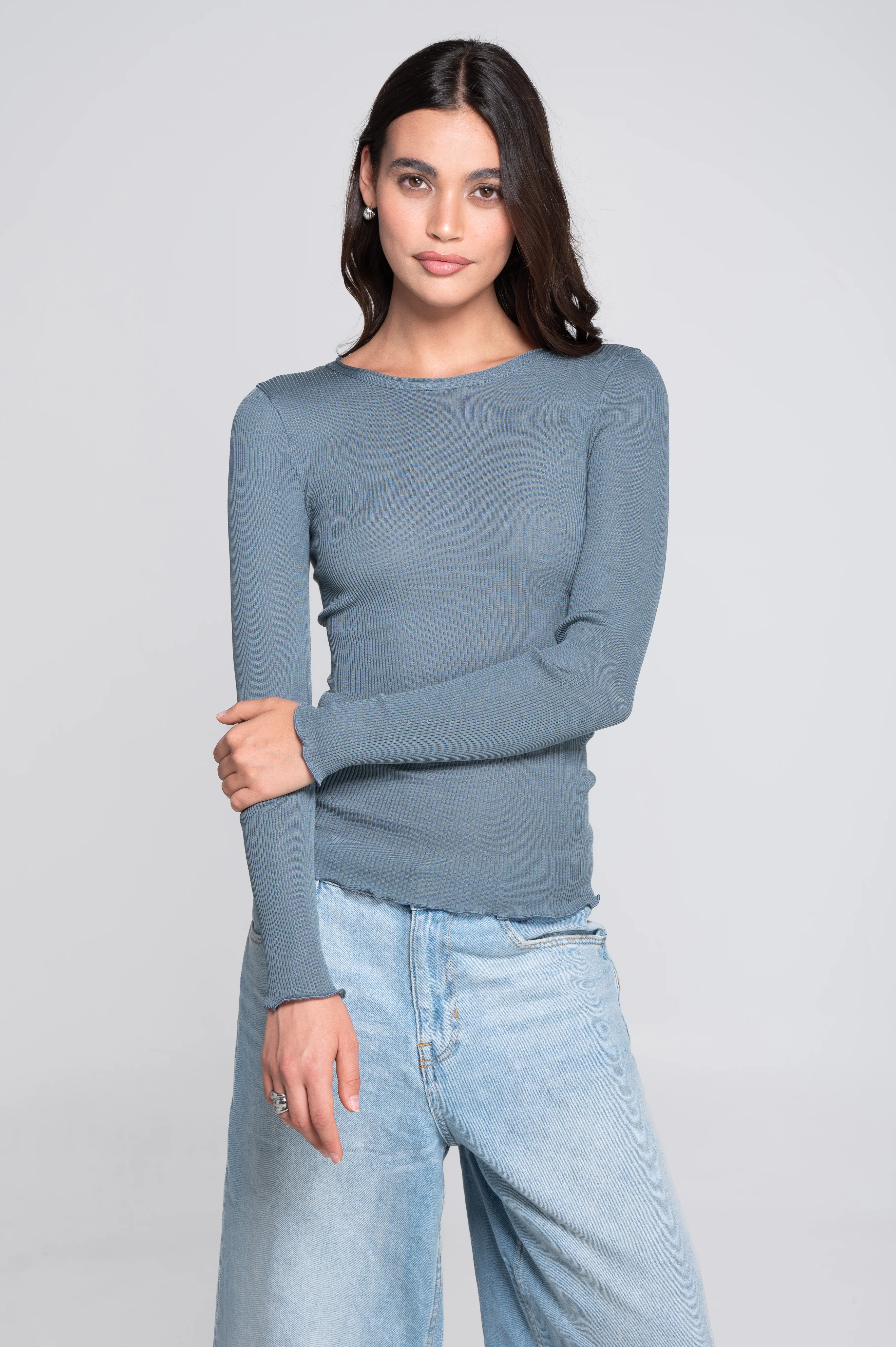 Wool and silk long sleeves roundneck shirt 3446R - Image 37