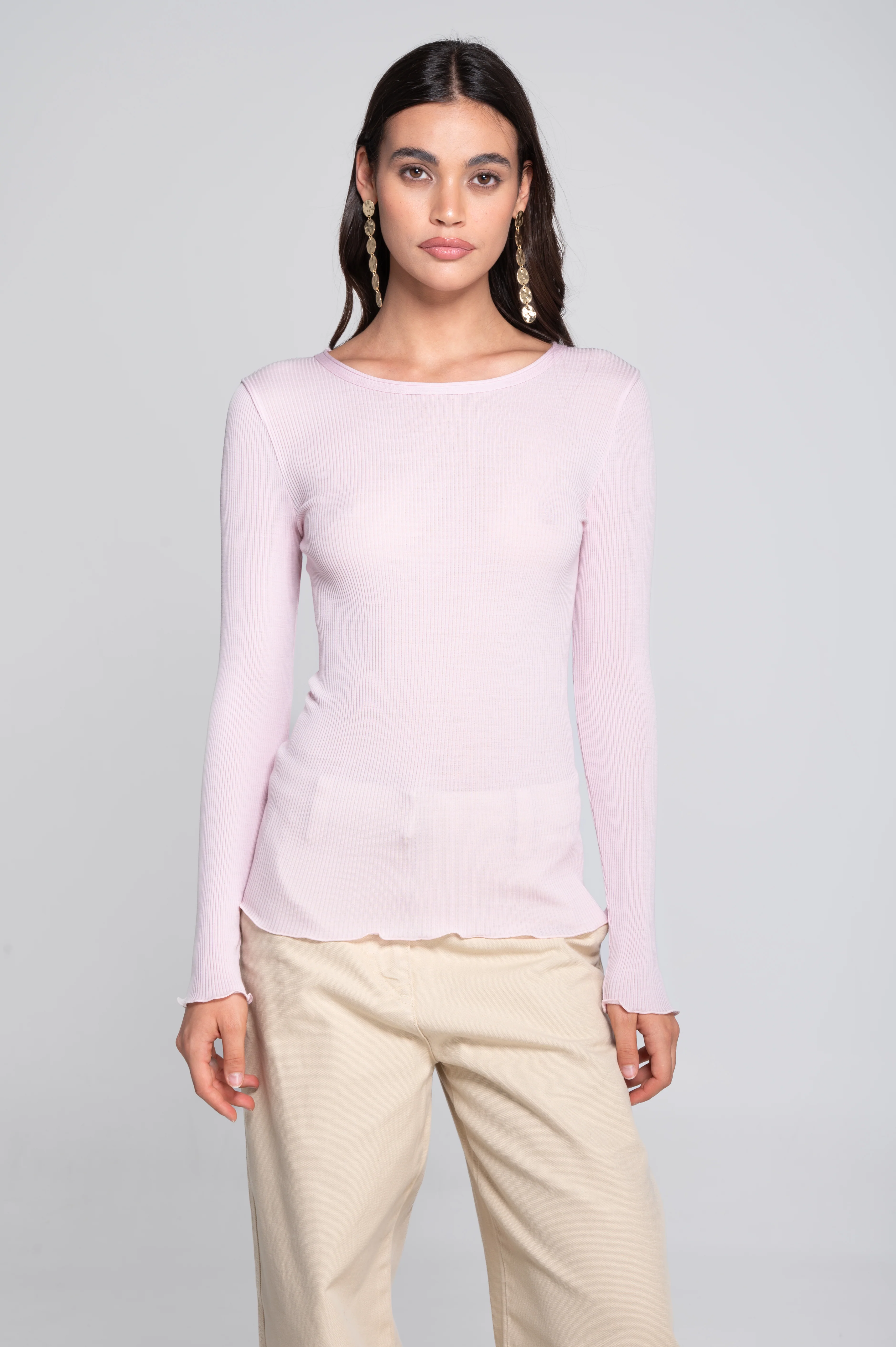 Wool and silk long sleeves roundneck shirt 3446R - Image 47