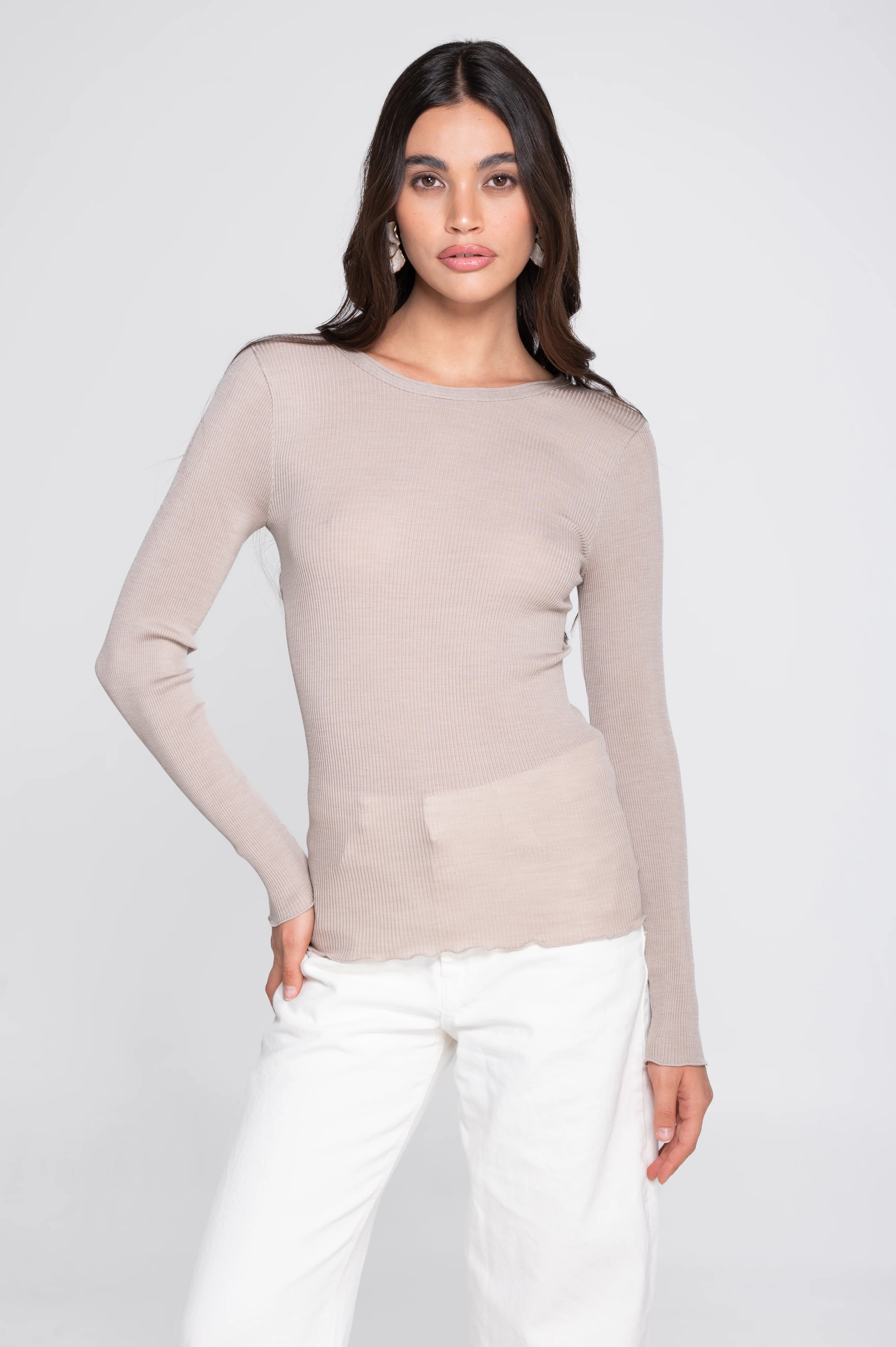 Wool and silk long sleeves roundneck shirt 3446R - Image 7