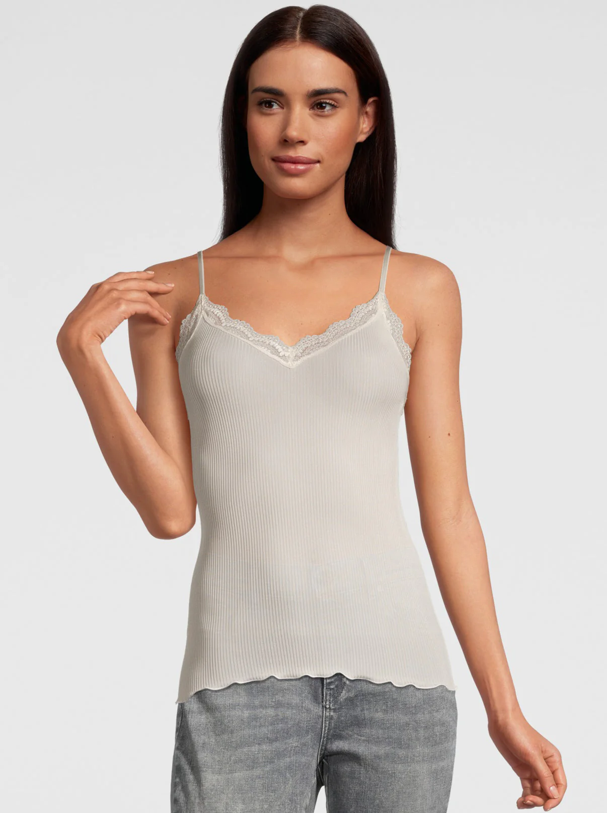 Dentelle de Calais®” Spaghetti Top V-neck in pure silk 9474 - Image 6