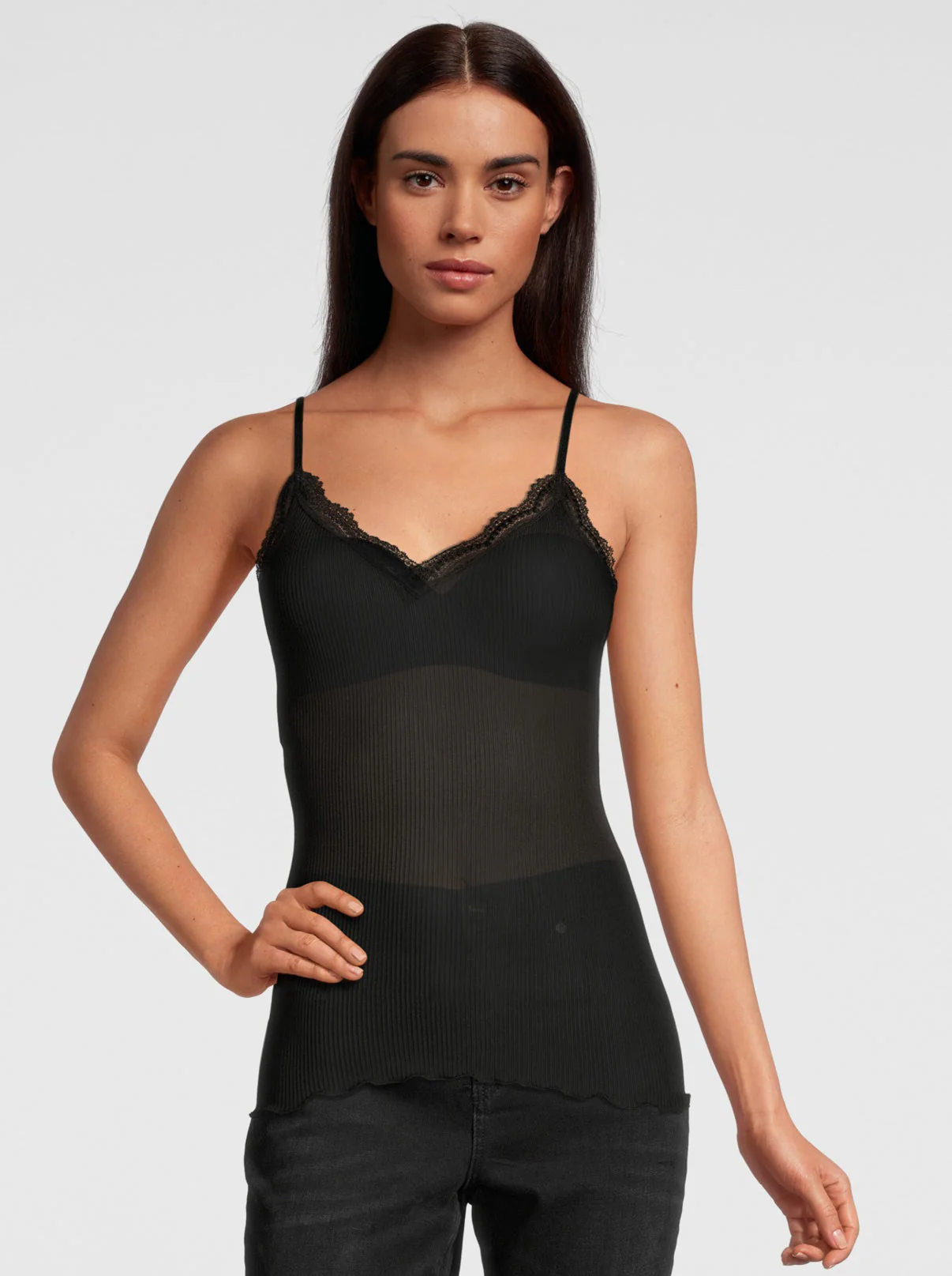 Dentelle de Calais®” Spaghetti Top V-neck in pure silk 9474 - Image 8