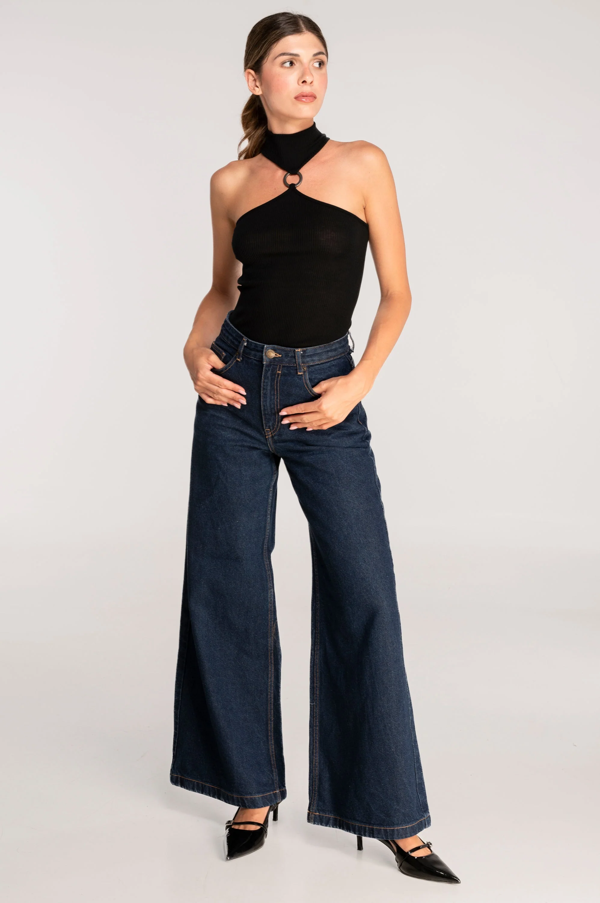 Wool and silk sleeveless mock neck top with cut-outs 7470 - Image 5
