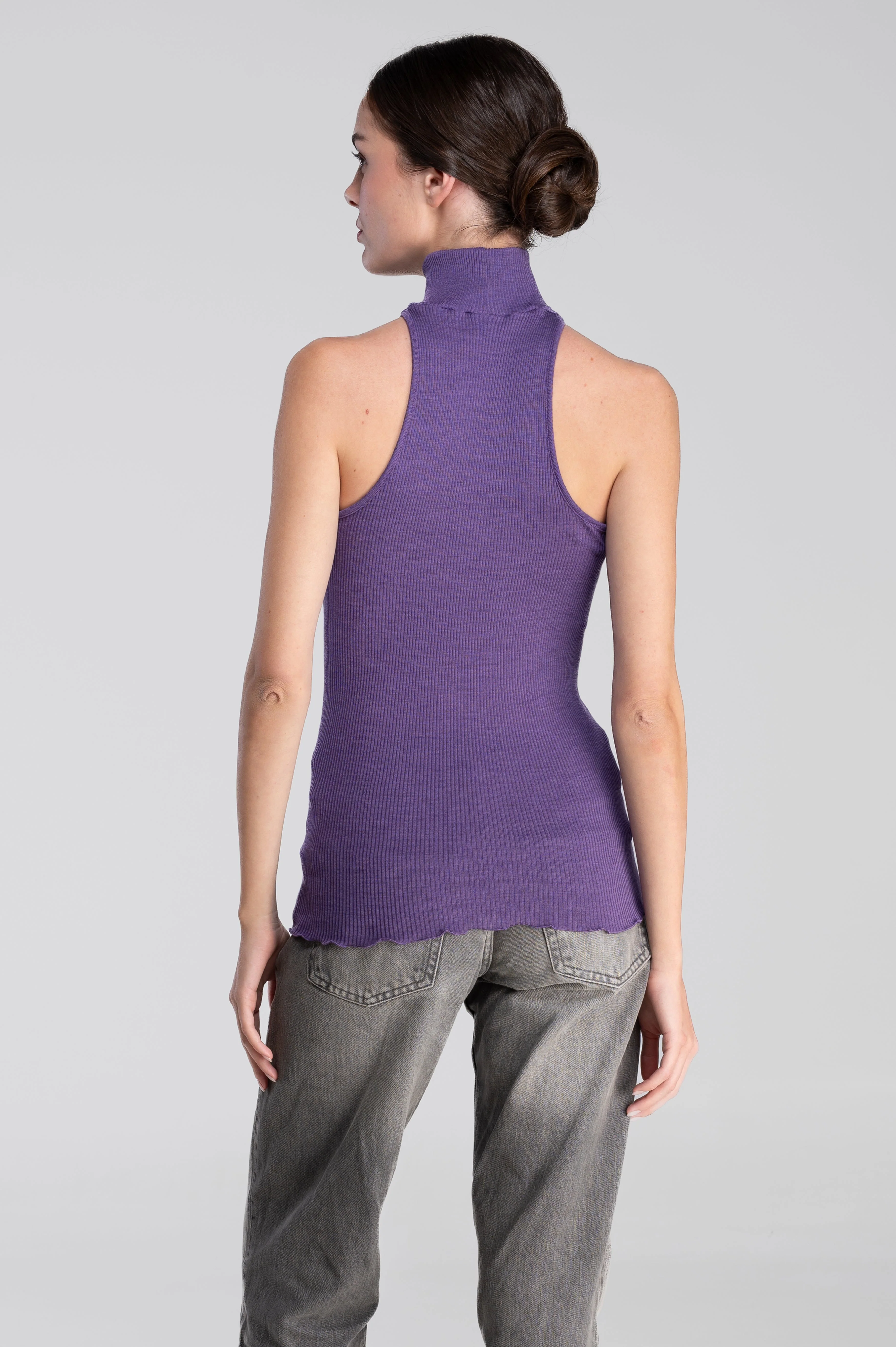 Wool and silk sleeveless mock neck top with cut-outs 7470 - Image 7