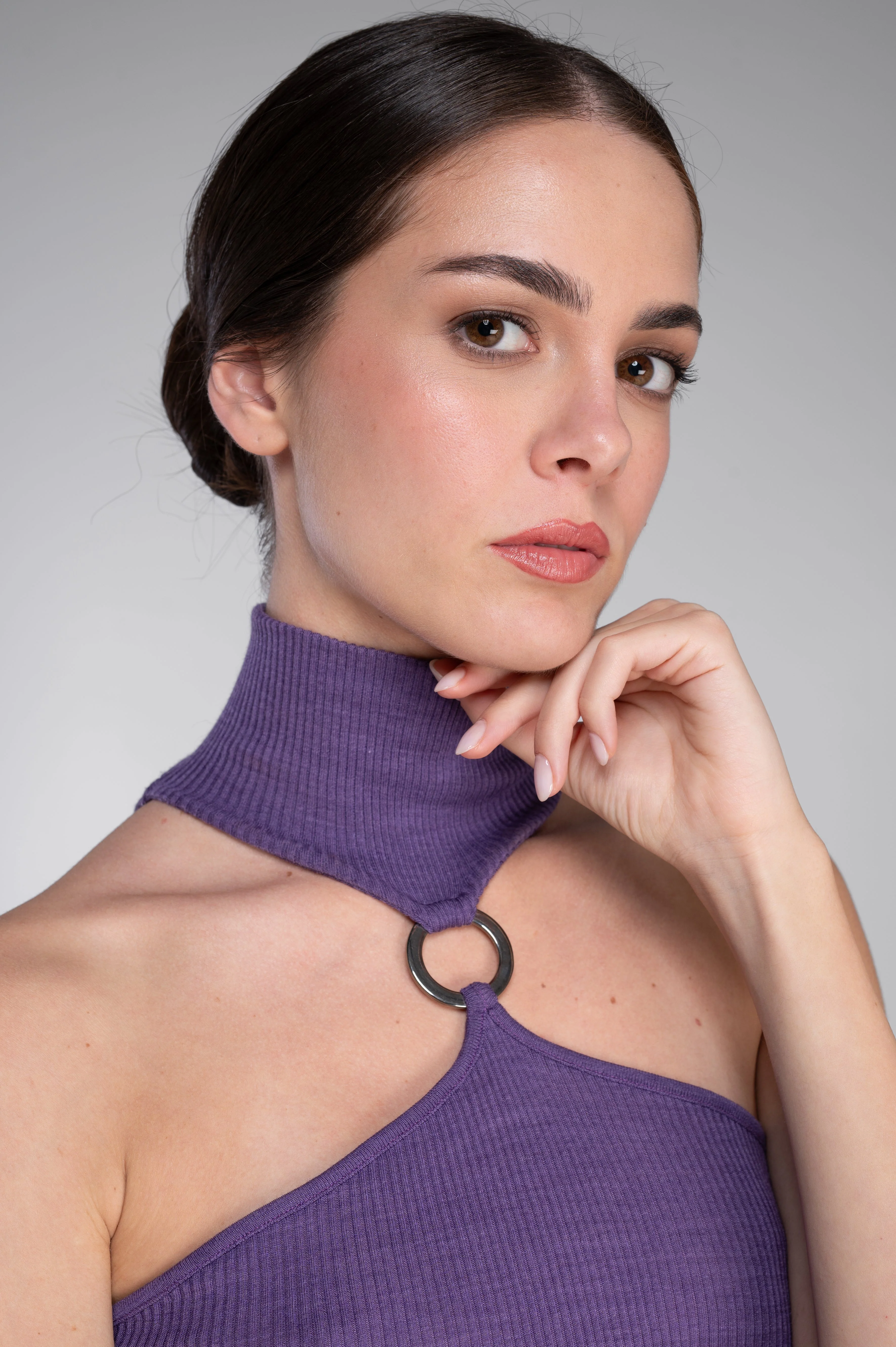 Wool and silk sleeveless mock neck top with cut-outs 7470 - Image 8
